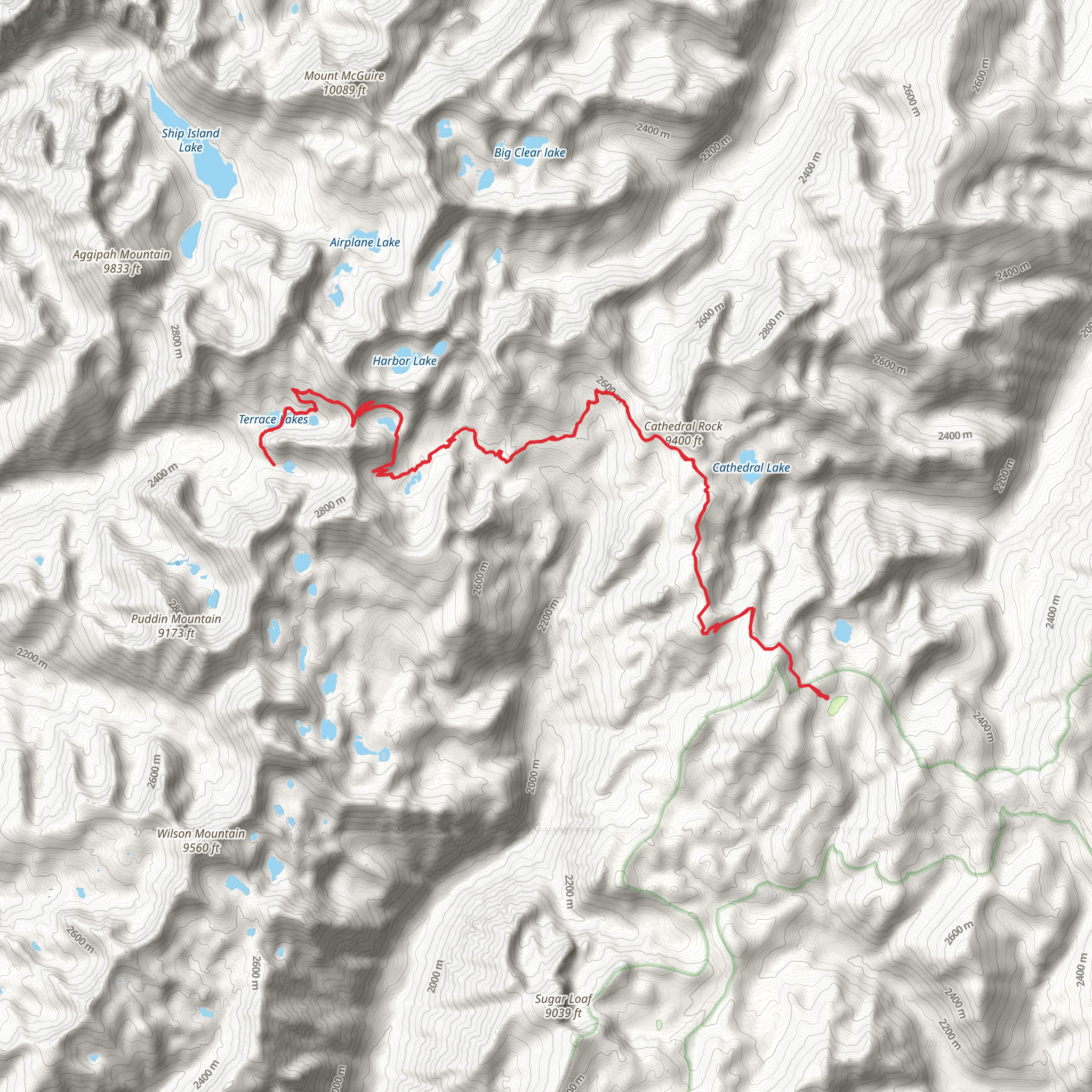 Barking Fox Lake and Heart Lake via Bighorn Crags Trail mobile static map