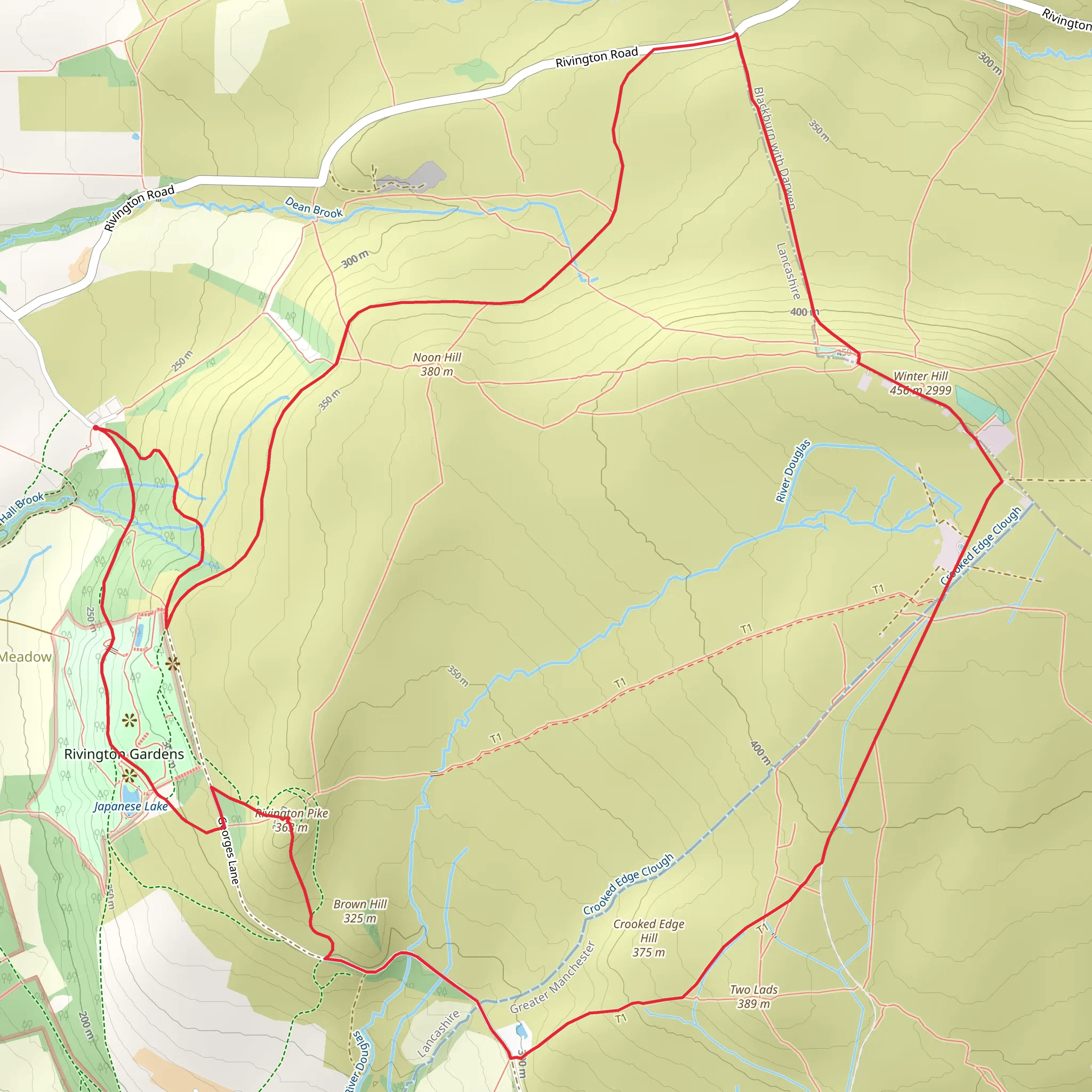 Winter Hill and Rivington Pike mobile static map