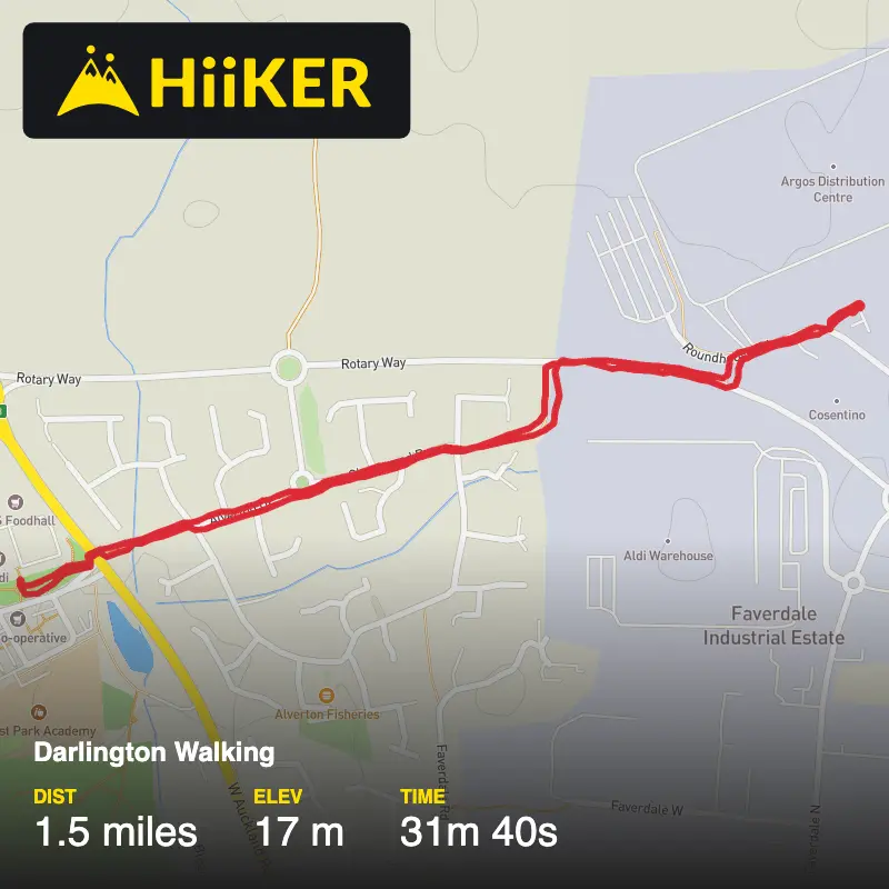 A map preview of the recording Darlington Walking.