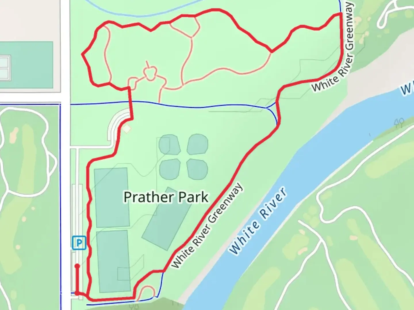 An image depicting the trail White River Greenway Loop and its surrounding area.