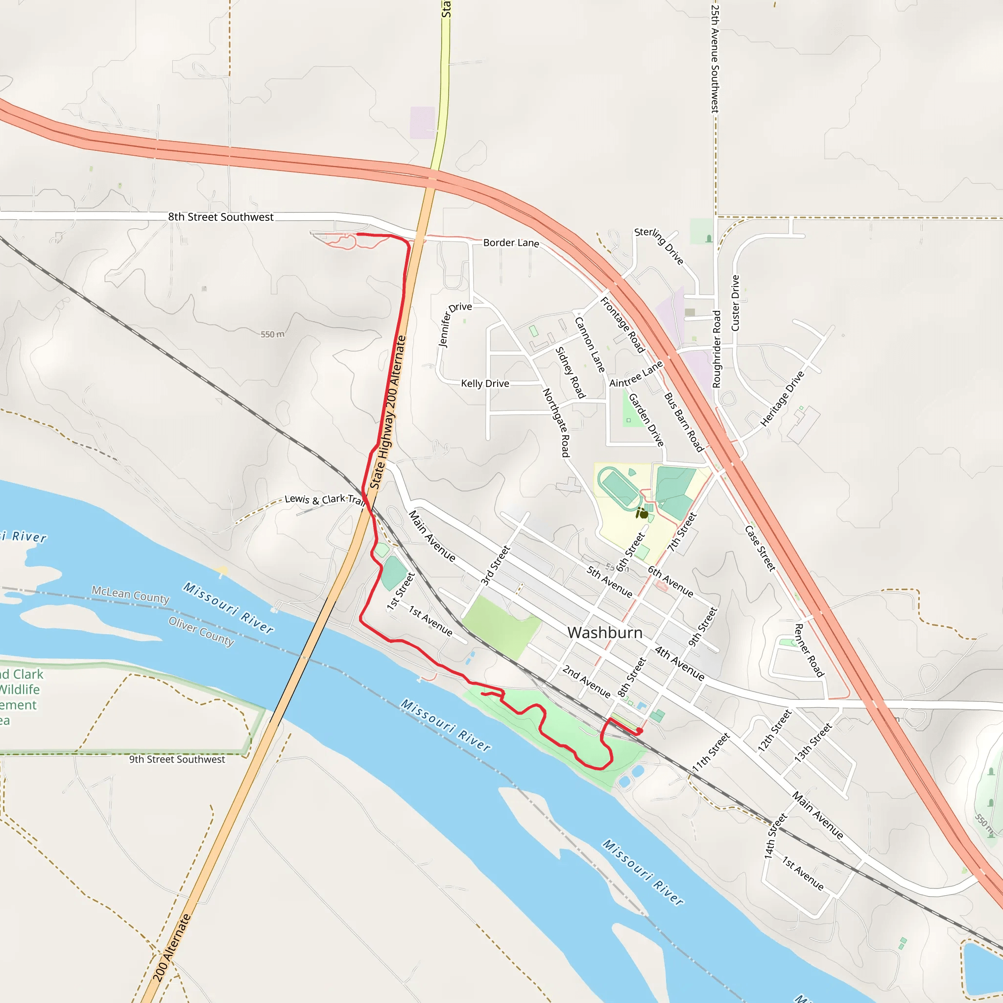 Riverside Park to Lewis and Clark Interpretive Center mobile static map