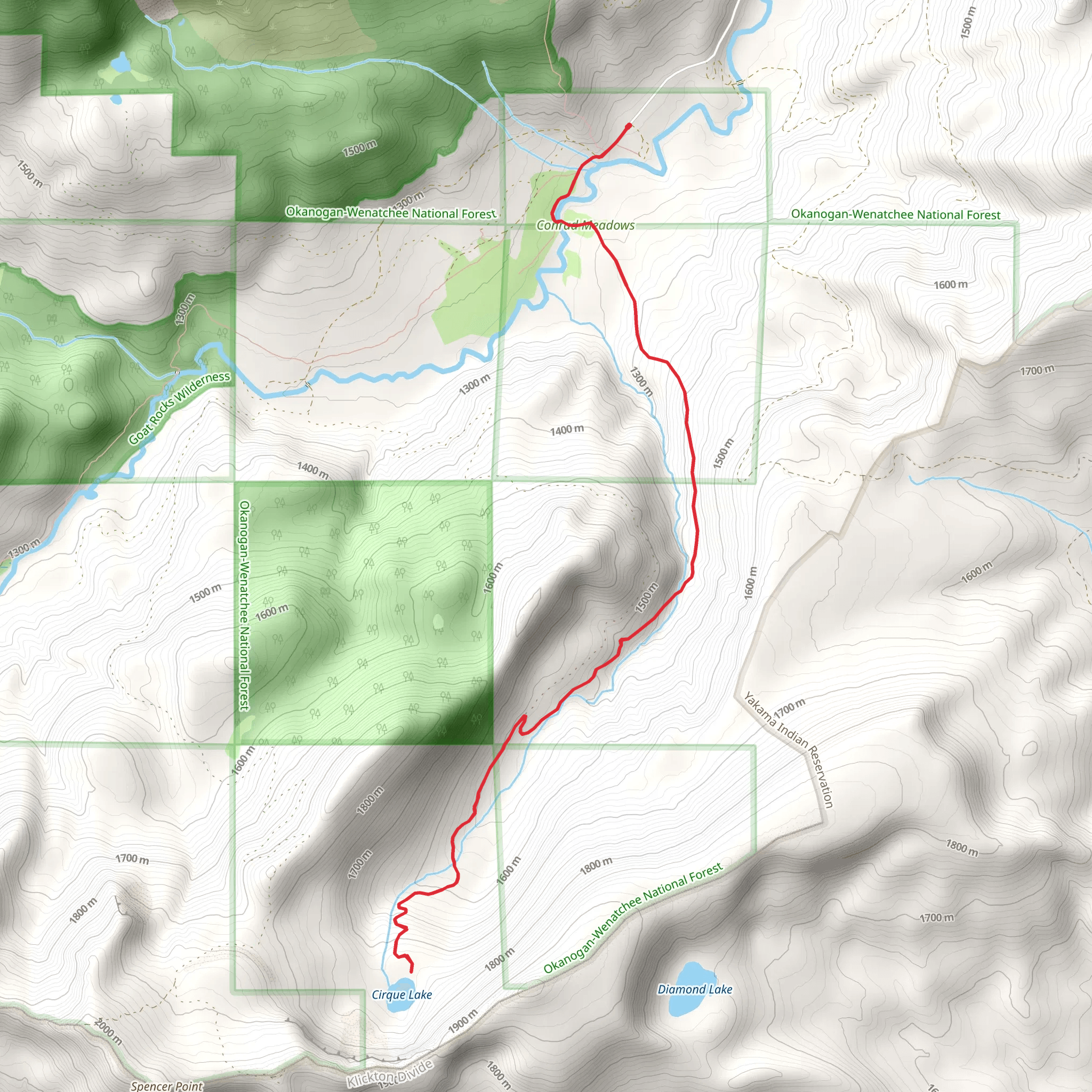 Ten Day Creek to Cirque Lake via South Fork Tieton Trail mobile static map