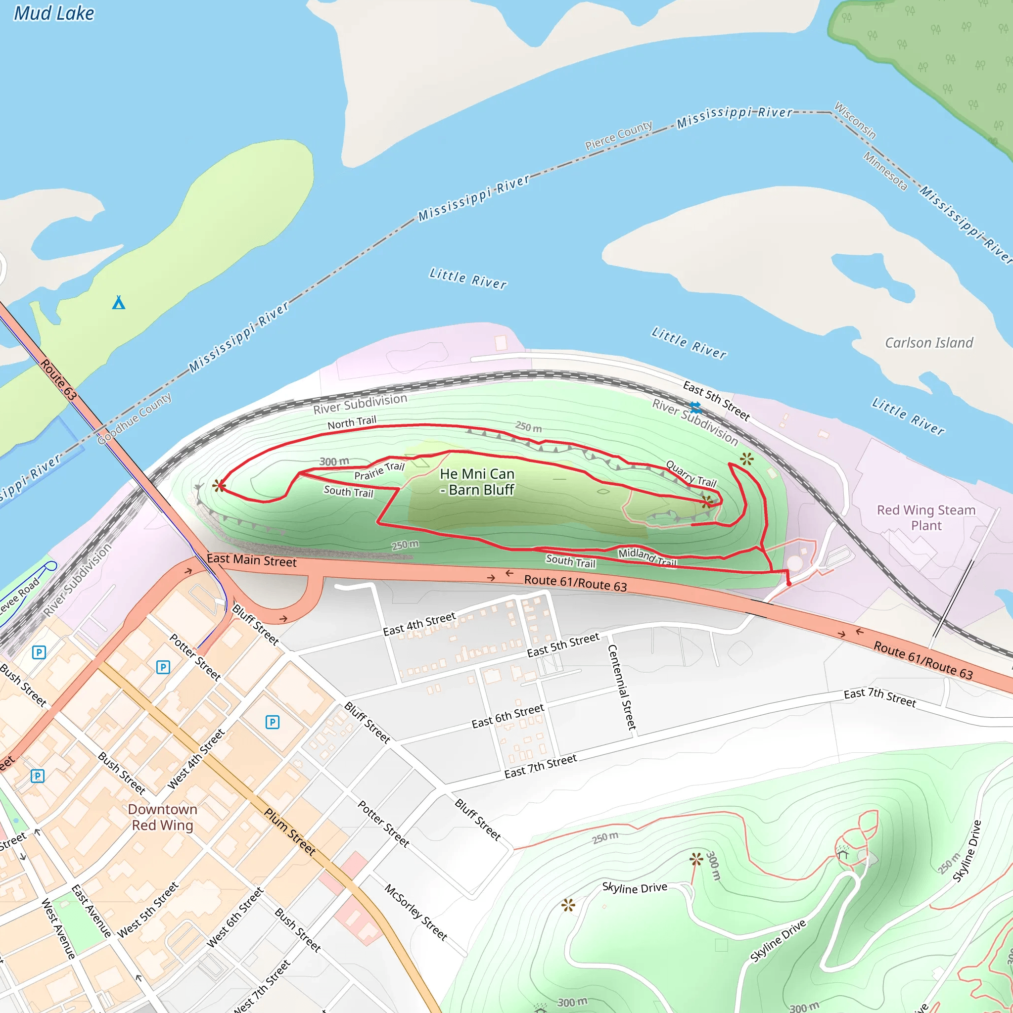 Quarry Trail, Prairie Trail and Midland Loop Trail mobile static map