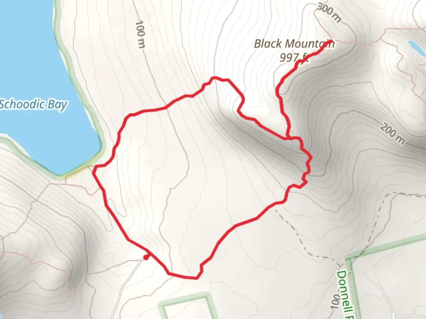 An image depicting the trail Black Mountain Loop from Donnell Pond Road and its surrounding area.