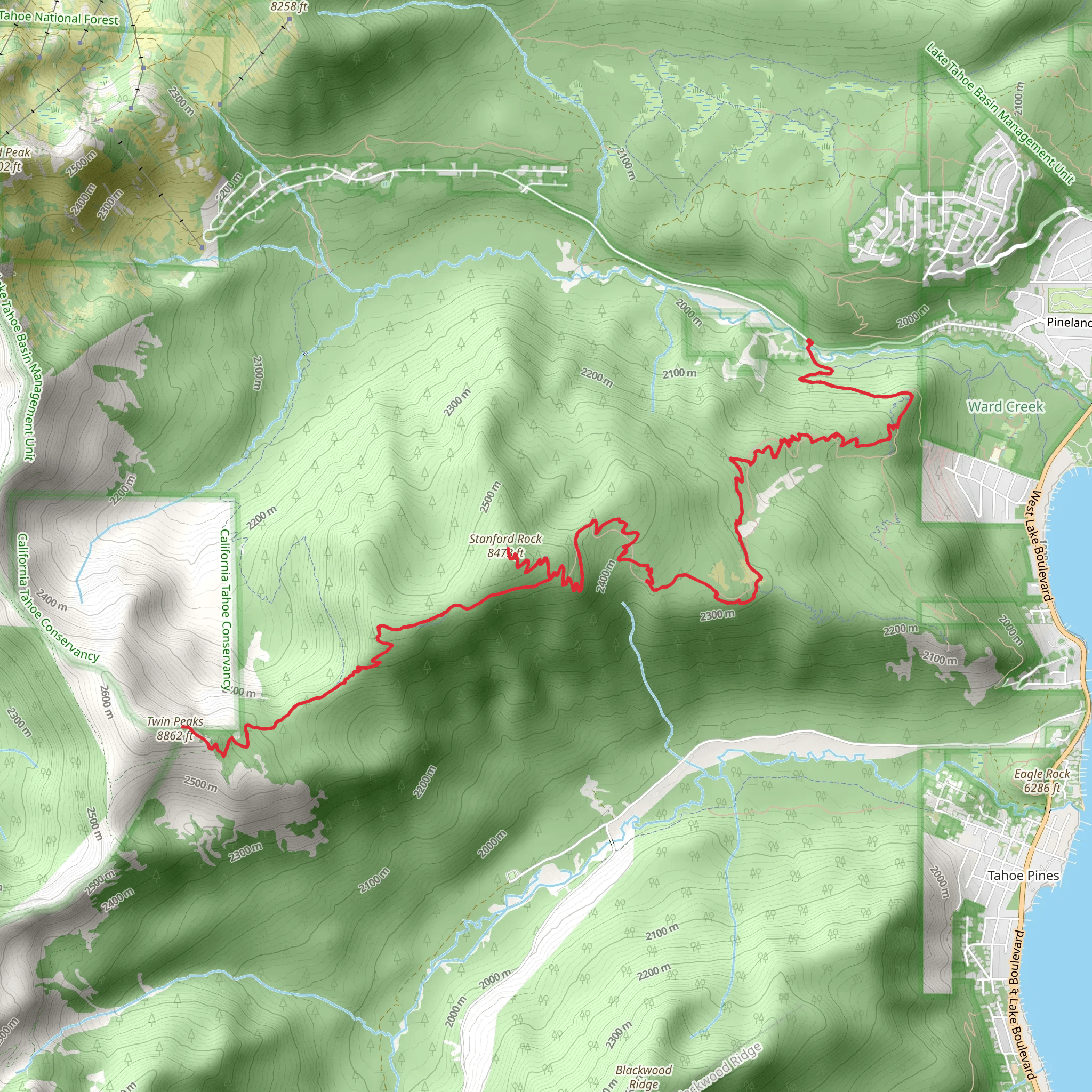 Twin Peaks and Stanford Rock Trail mobile static map