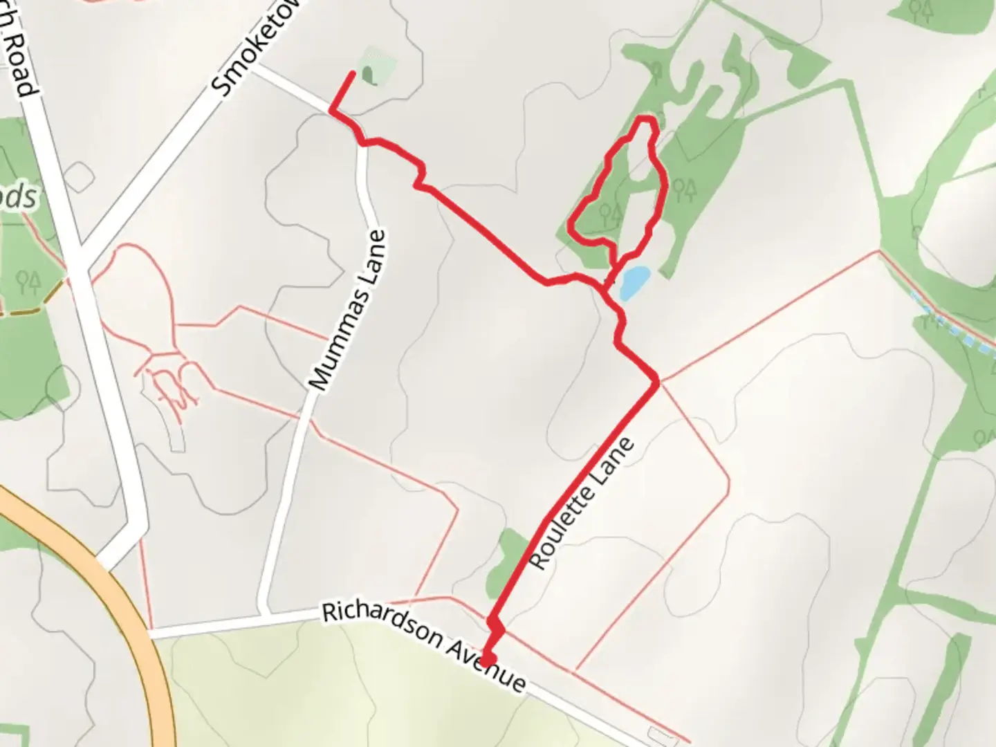 An image depicting the trail Roulette Lane and Bloody Lane Trail and its surrounding area.