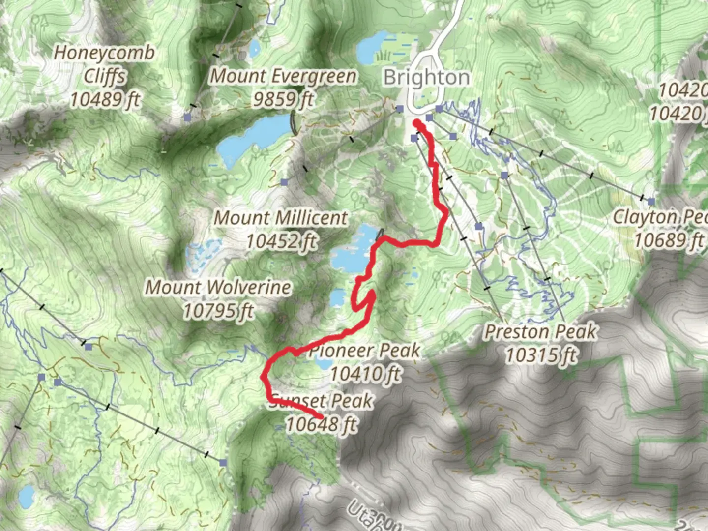 An image depicting the trail Sunset Peak via Catherines Pass Trail and its surrounding area.