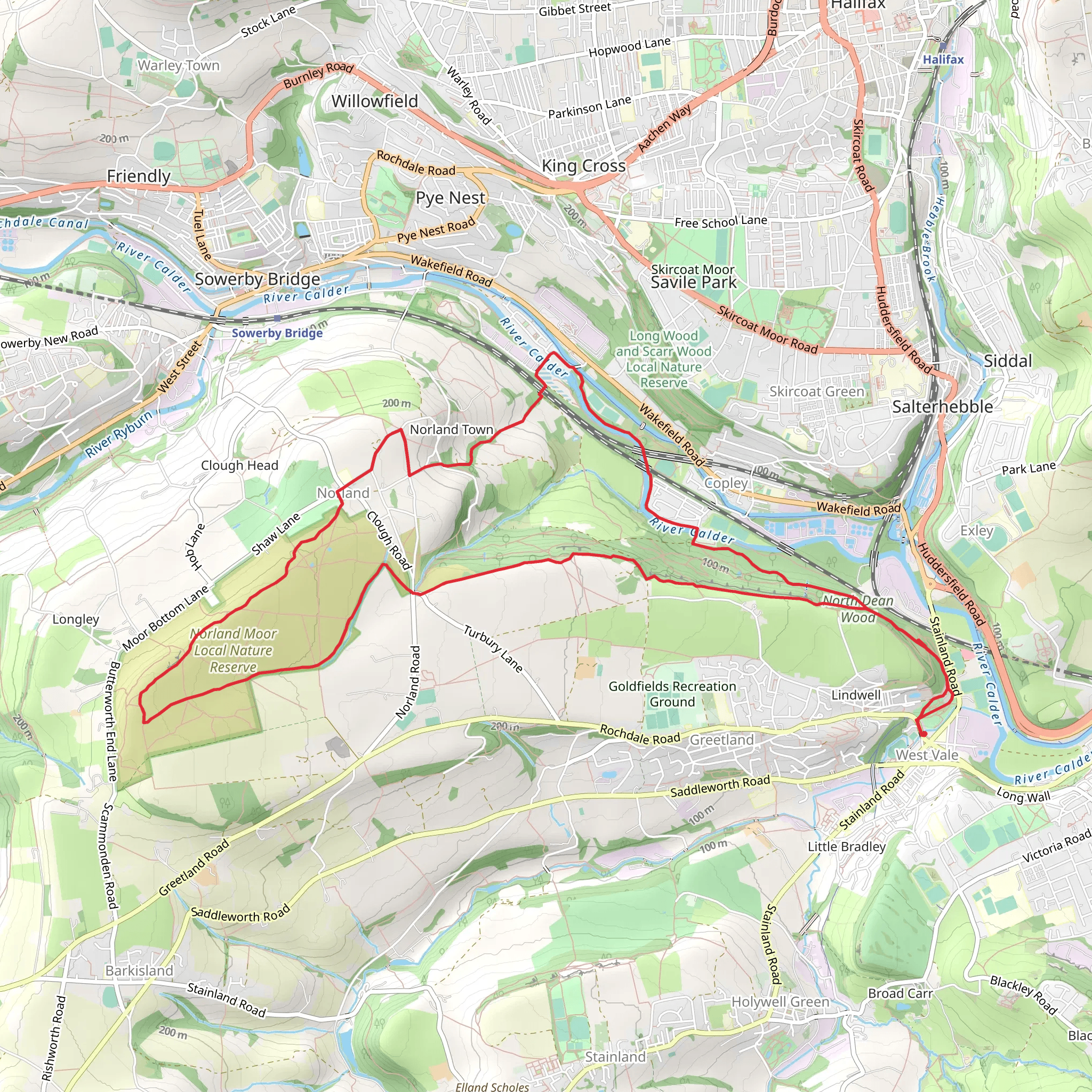 West Vale to Norland Loop via Norland Moor Local Nature Reserve mobile static map