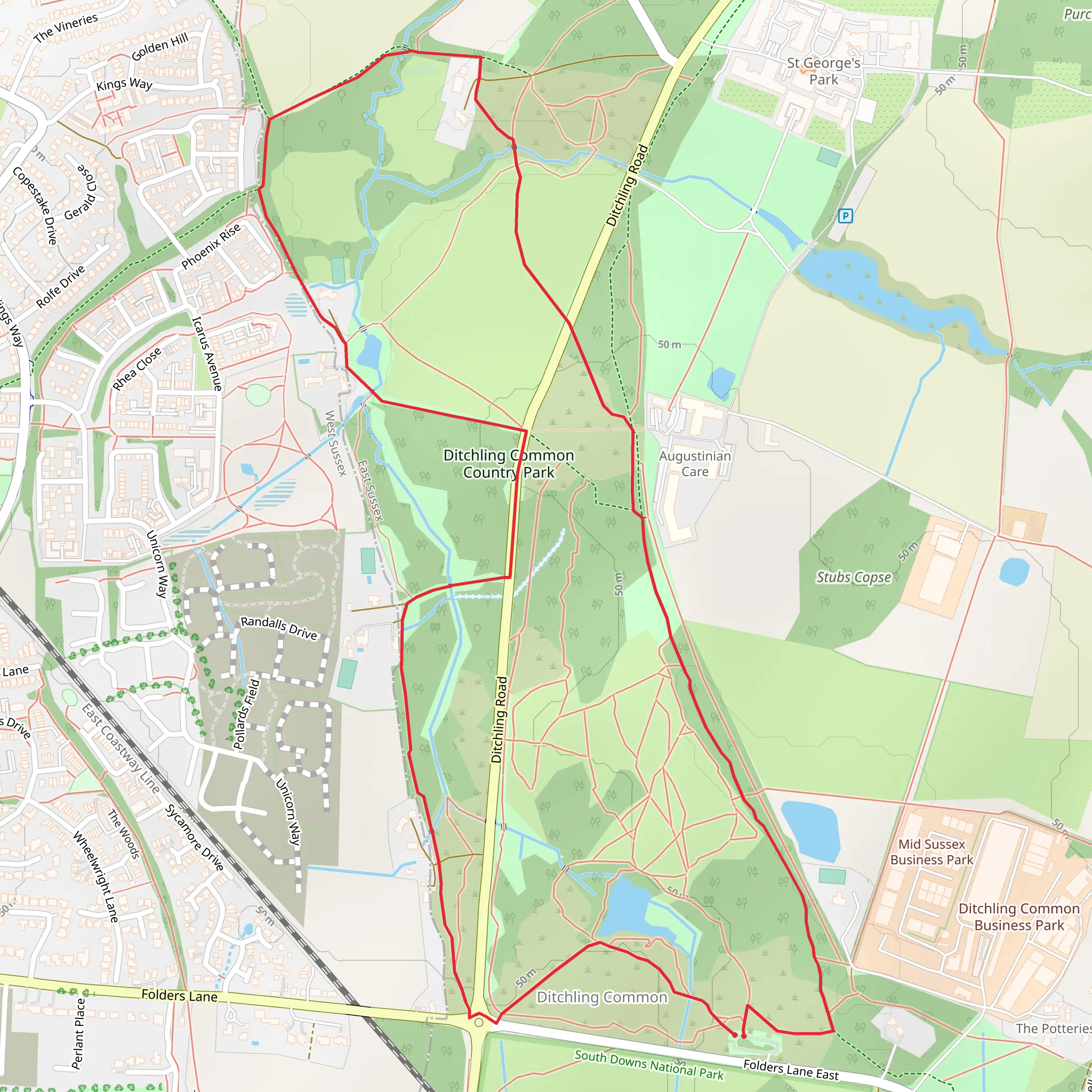 Ditchling Common Country Park Loop mobile static map