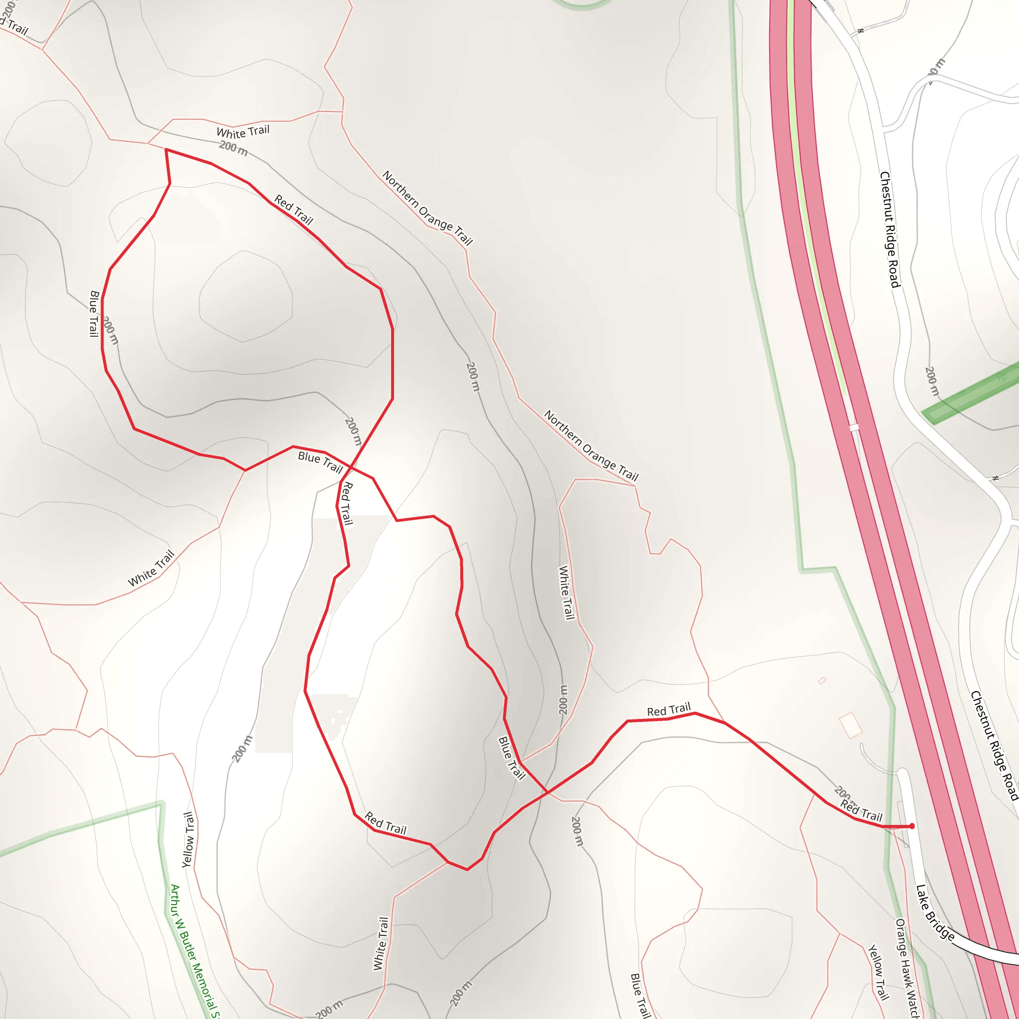 Butler Sanctuary Red - Blue Trail mobile static map