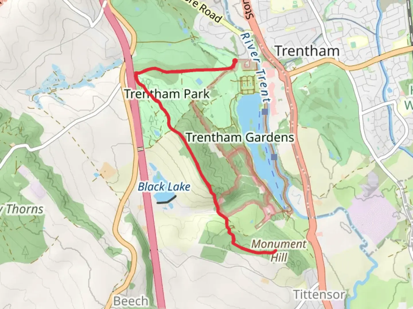 An image depicting the trail King's Wood and The Oaks and its surrounding area.