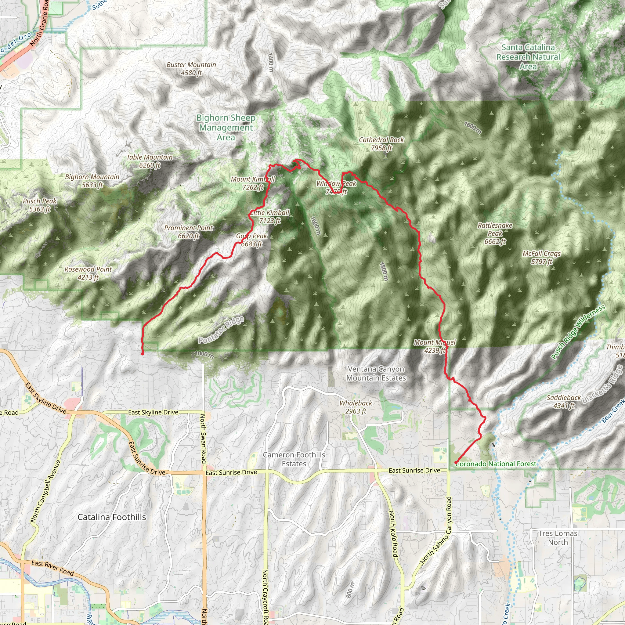 Gorp Peak, Window Peak and Mount Miguel mobile static map
