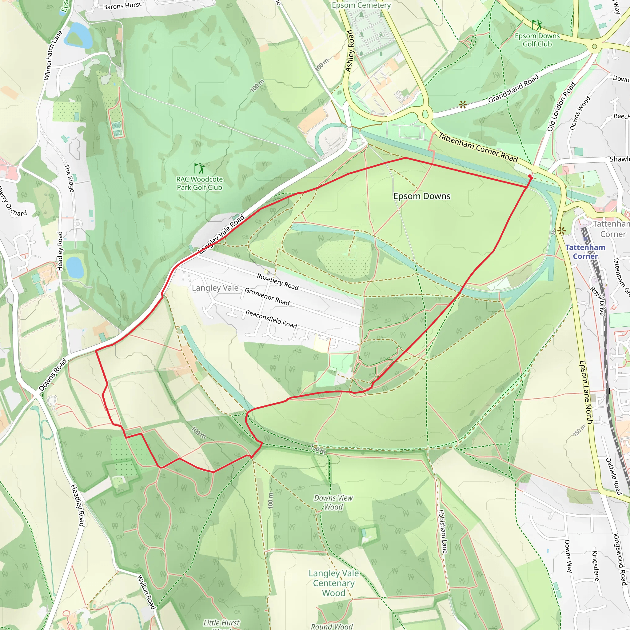 Epsom Downs and The Warren Loop mobile static map