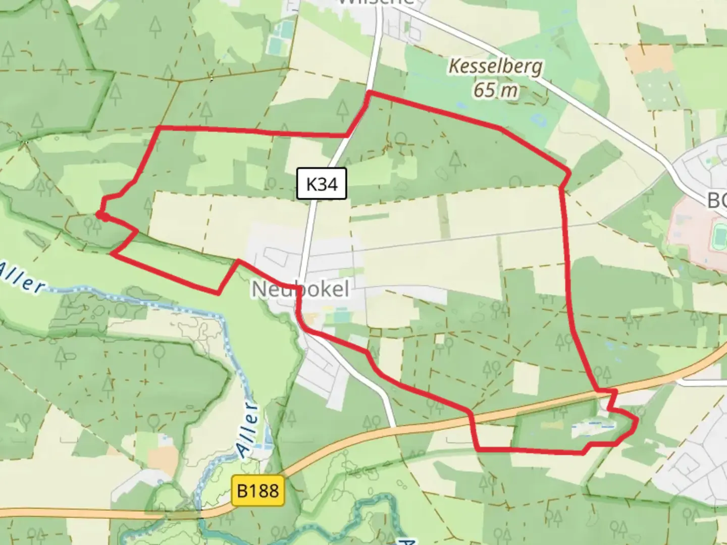 An image depicting the trail Der Neubokeler and its surrounding area.