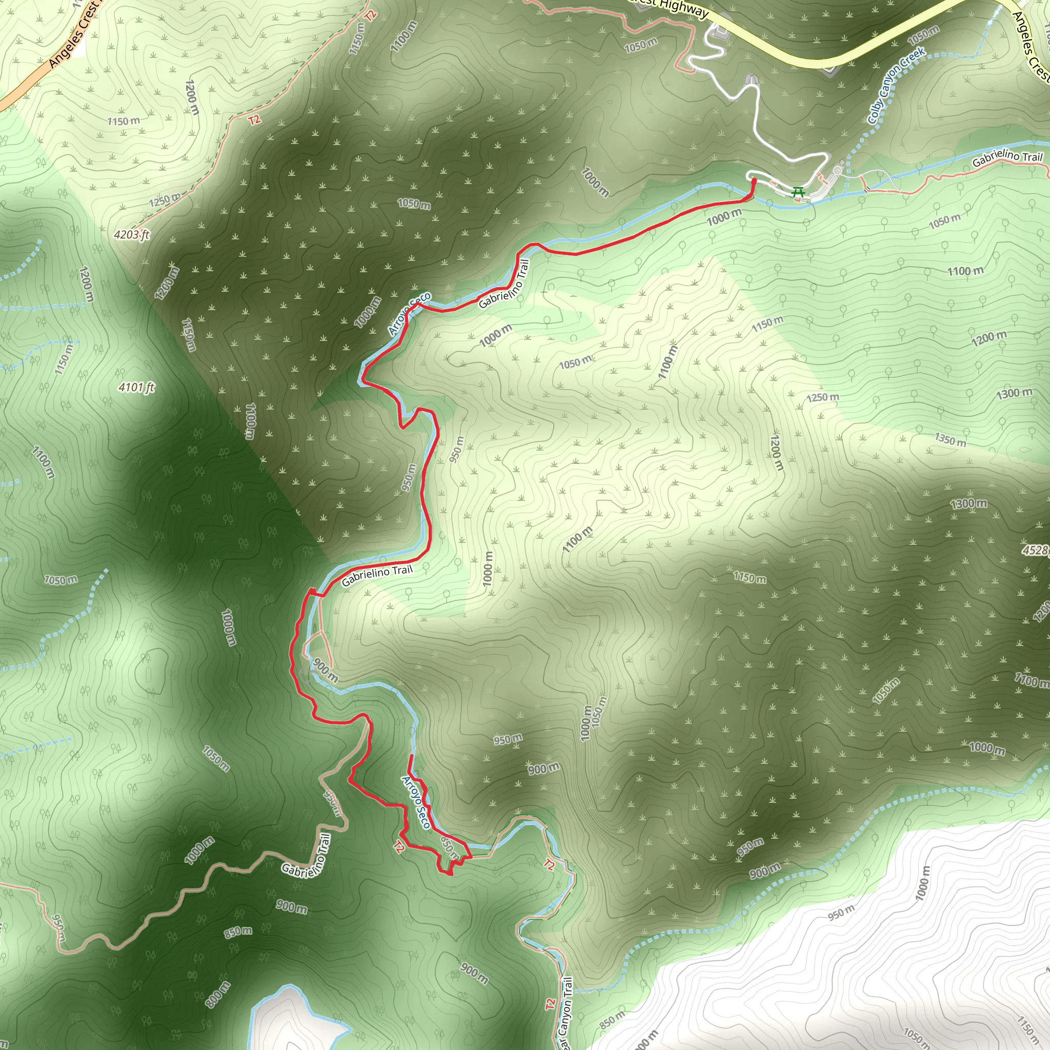Arroyo Seco via Gabrielino Trail mobile static map