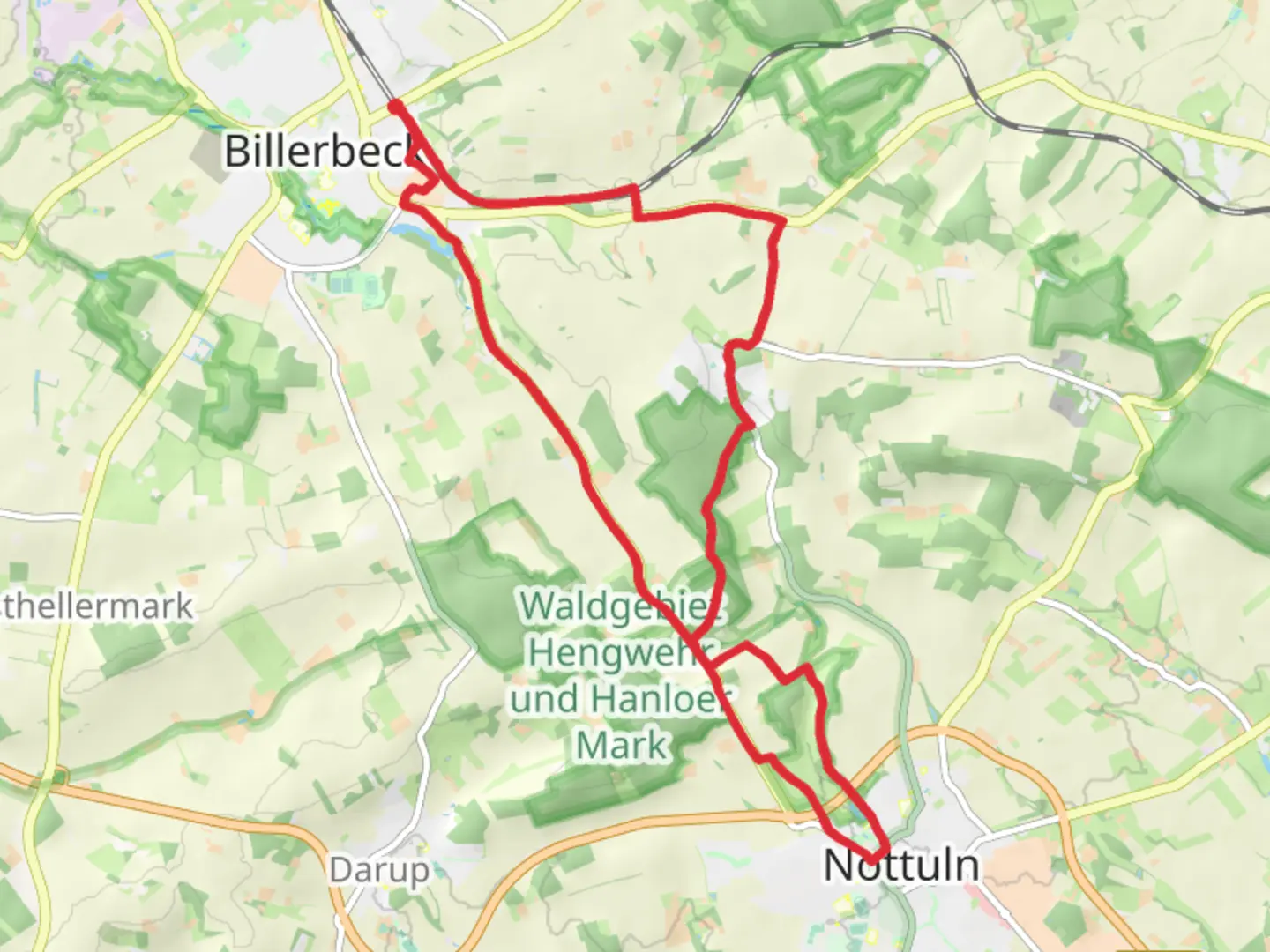 An image depicting the trail Billerbeck and Nottulner Berg Loop and its surrounding area.