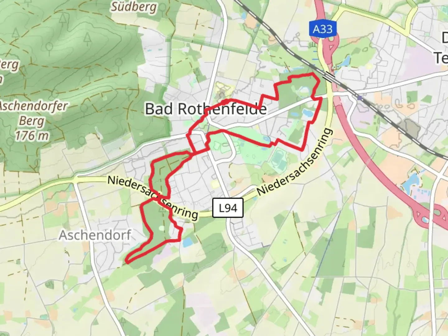 An image depicting the trail Vreden Dissen, Wellengarten and Lindenallee and its surrounding area.