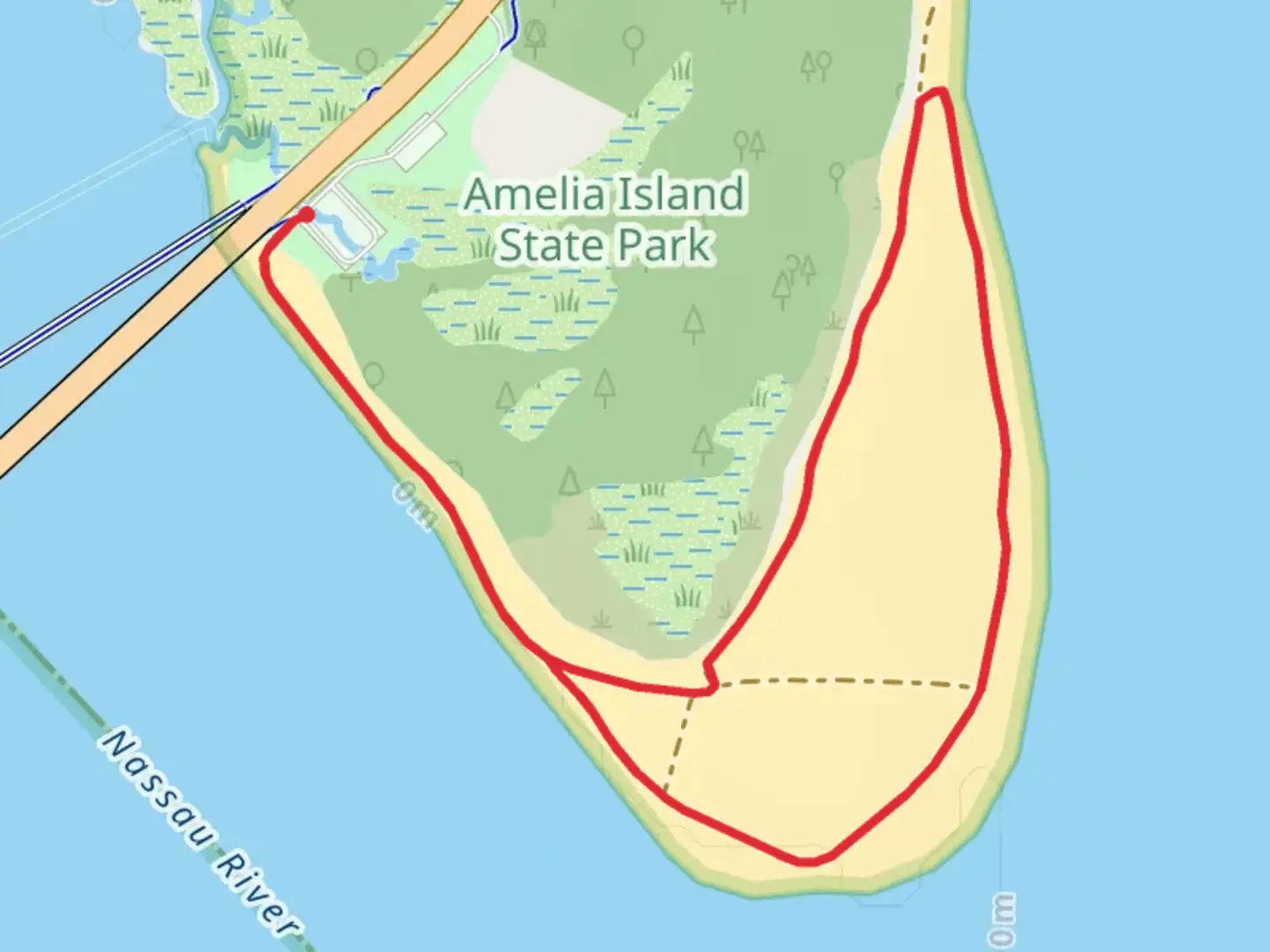 An image depicting the trail Amelia Island State Park Loop and its surrounding area.