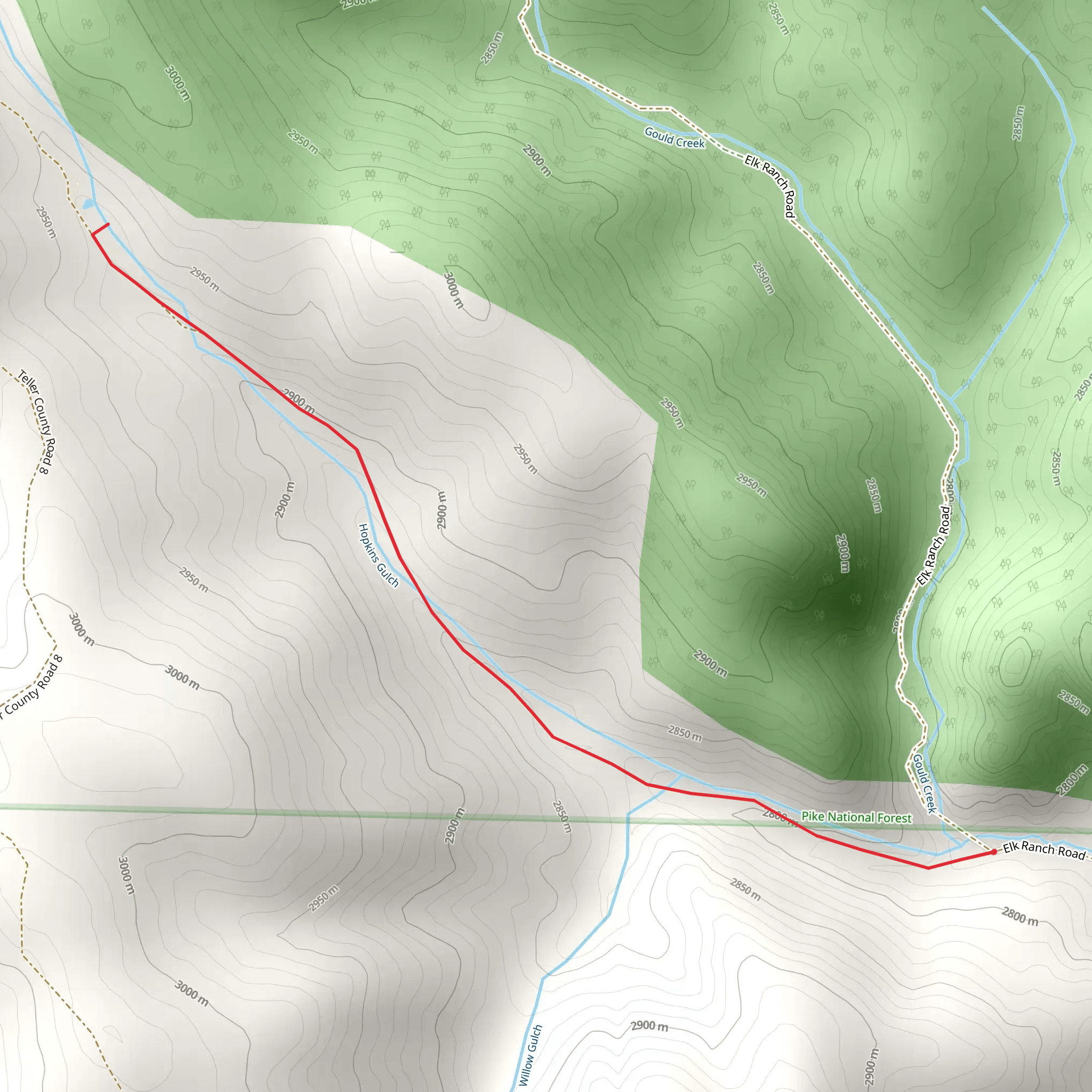 Hopkins Gulch Trail mobile static map