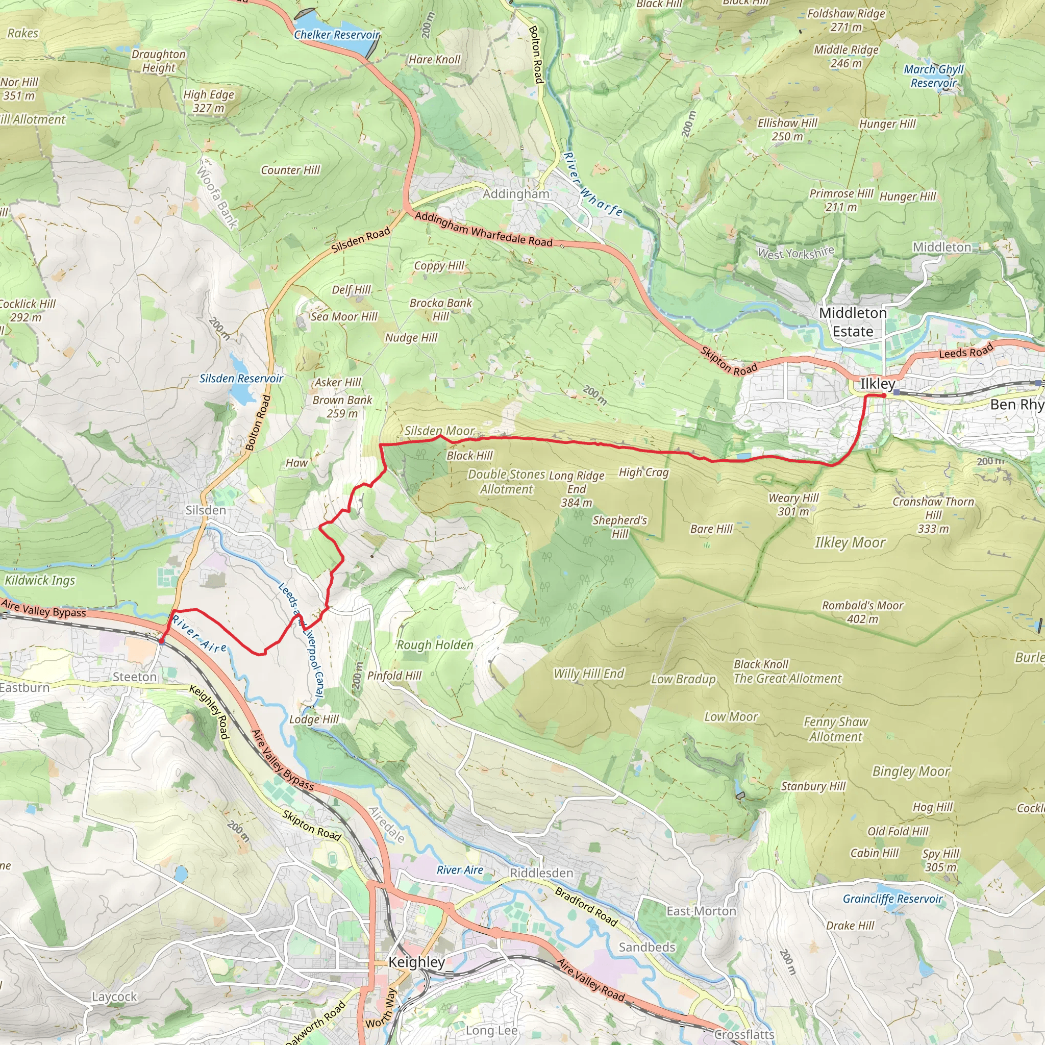Steeton to Ilkley Walk mobile static map