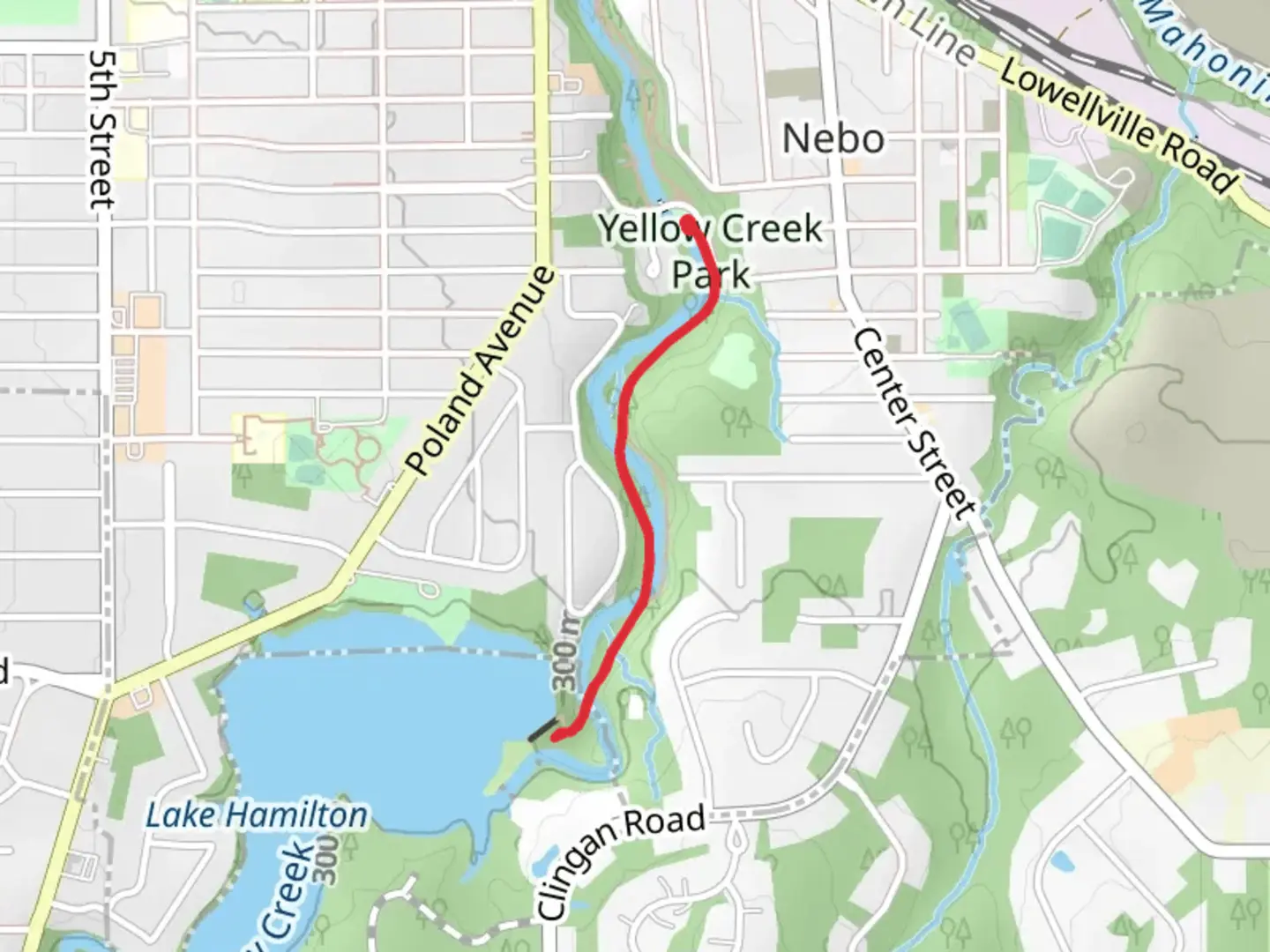 An image depicting the trail Lake Hamilton via Hopewell Trail and its surrounding area.