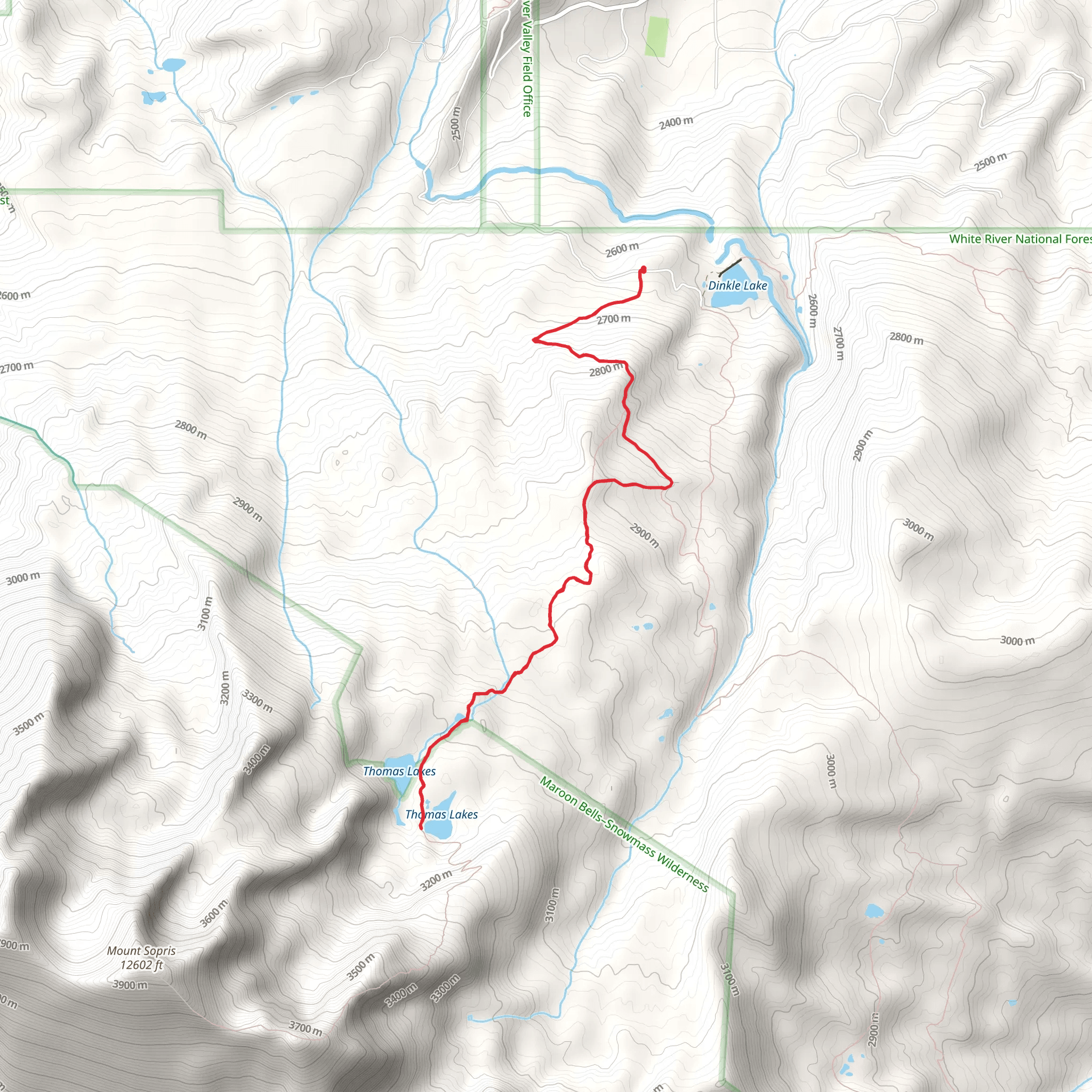 Thomas Lakes via Mount Sopris Trail mobile static map