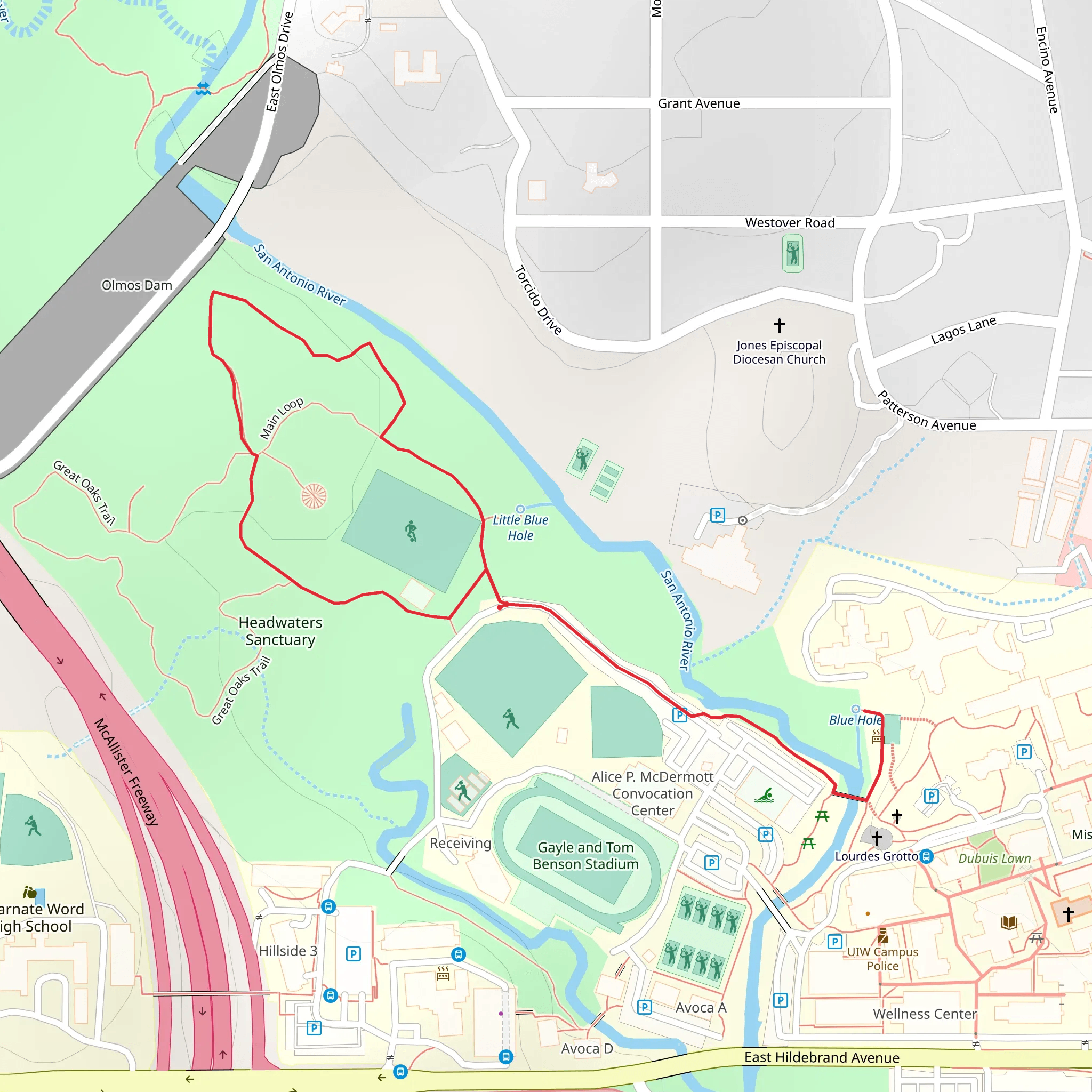 Olmos Creek and Main Loop mobile static map