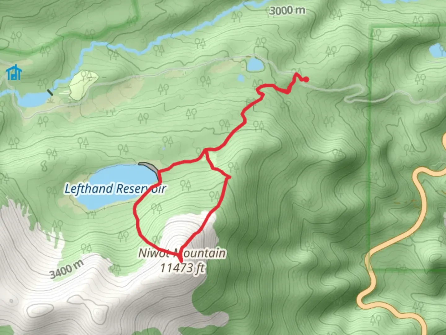 An image depicting the trail Niwot Mountain and Left Hand Reservoir Loop and its surrounding area.