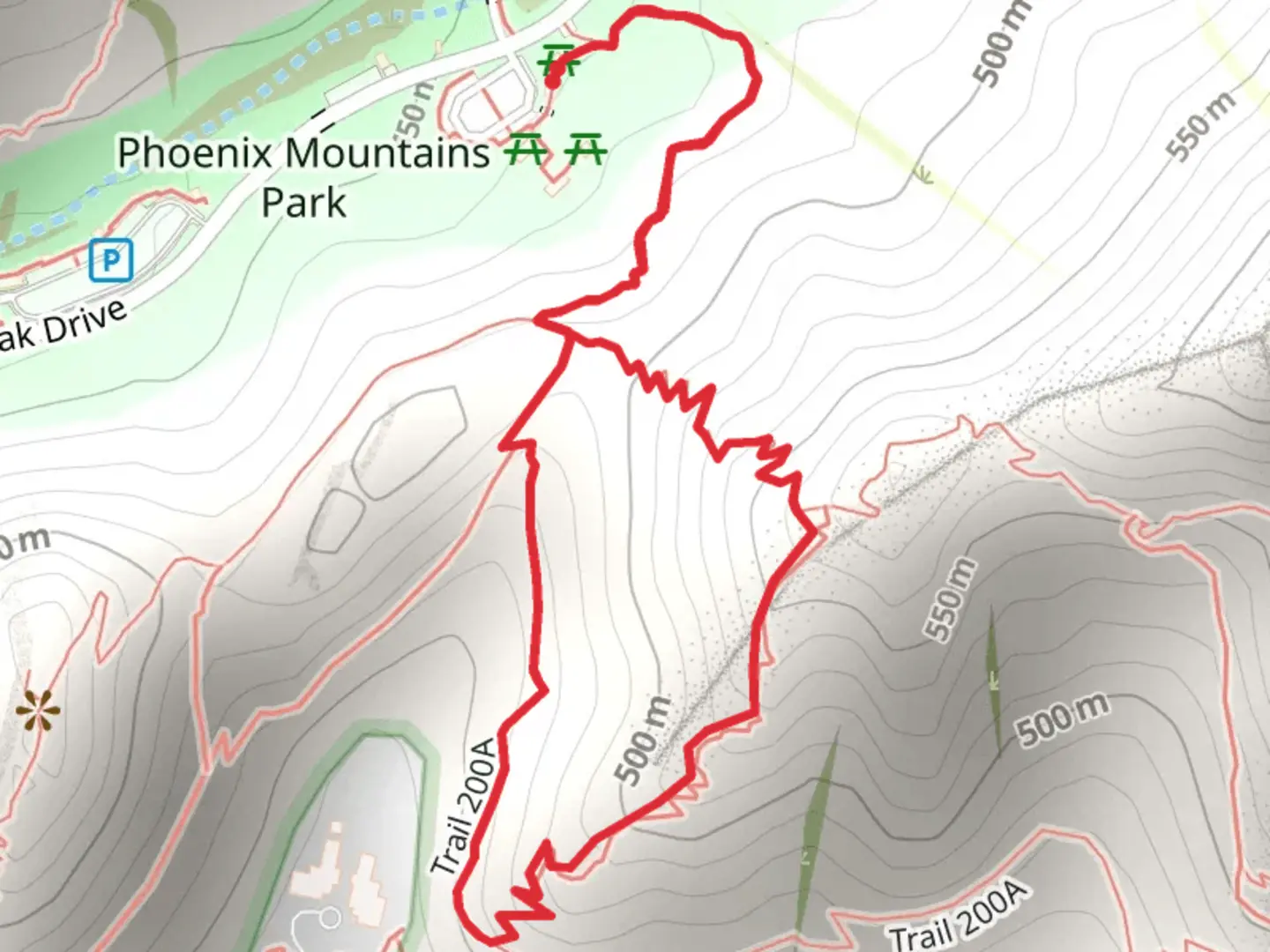 An image depicting the trail Trail 200A Loop and its surrounding area.