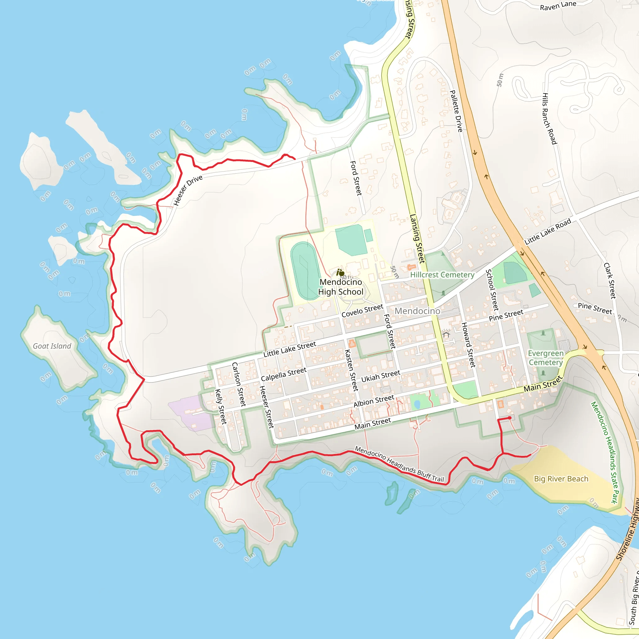 Mendocino Headlines Bluff Trail mobile static map