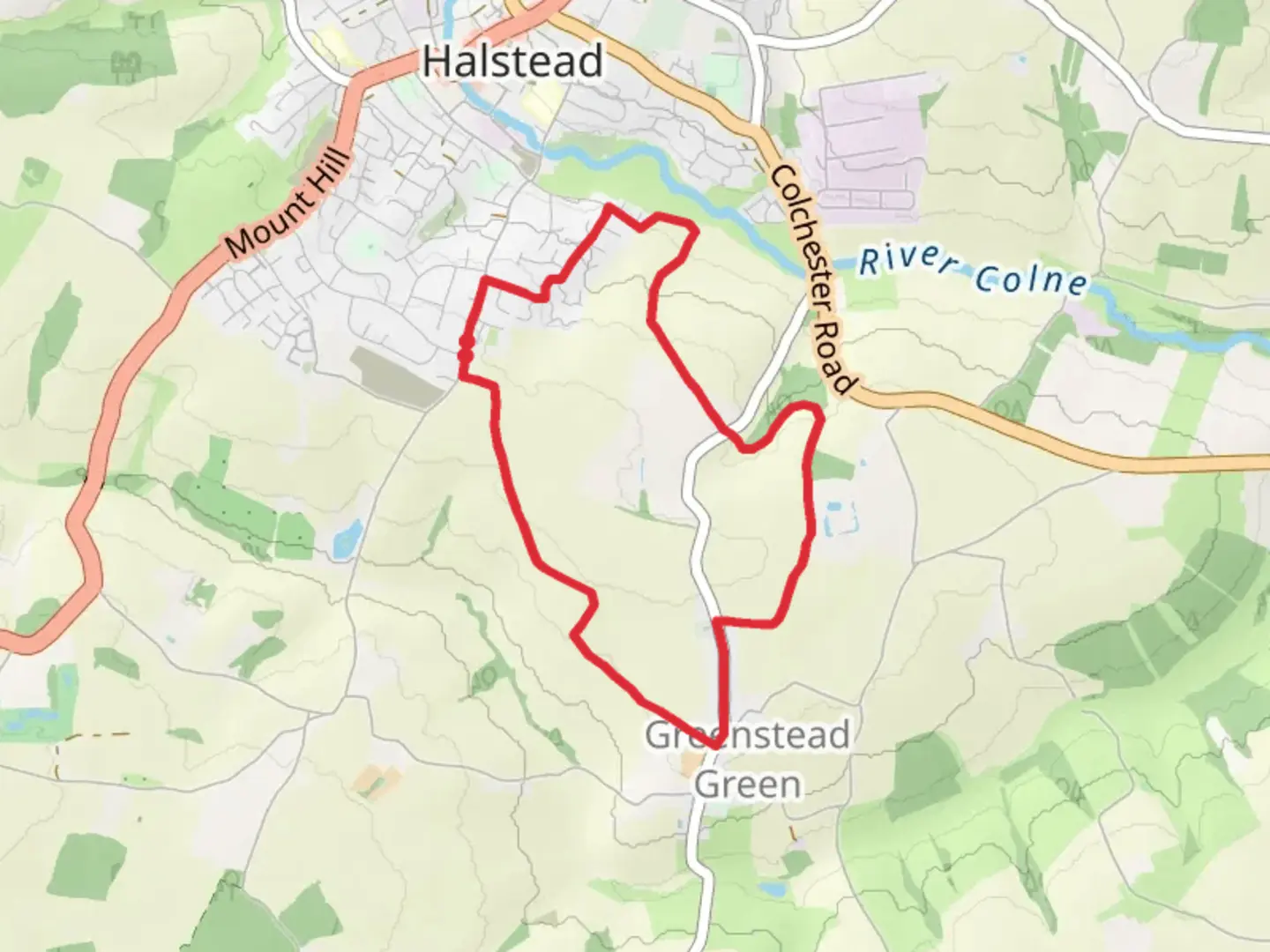 An image depicting the trail Tidings Hill and Greenstead Green and Halstead Rural Park Loop and its surrounding area.