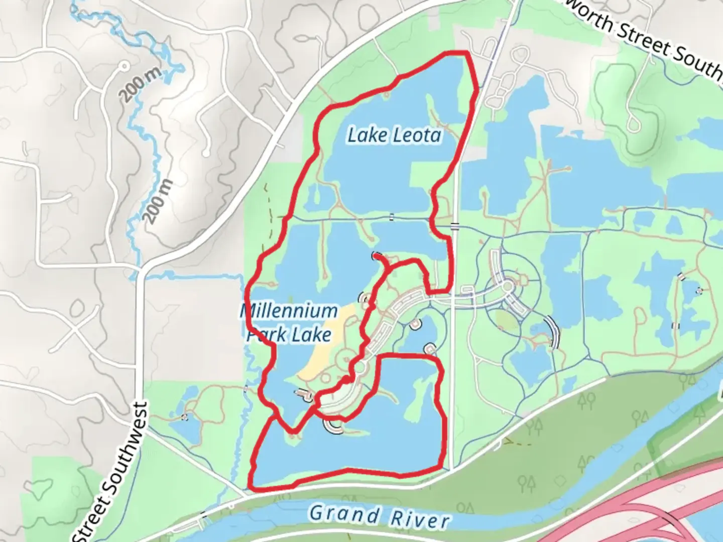 An image depicting the trail Lake Leota - Millennium Park Lake Loop and its surrounding area.