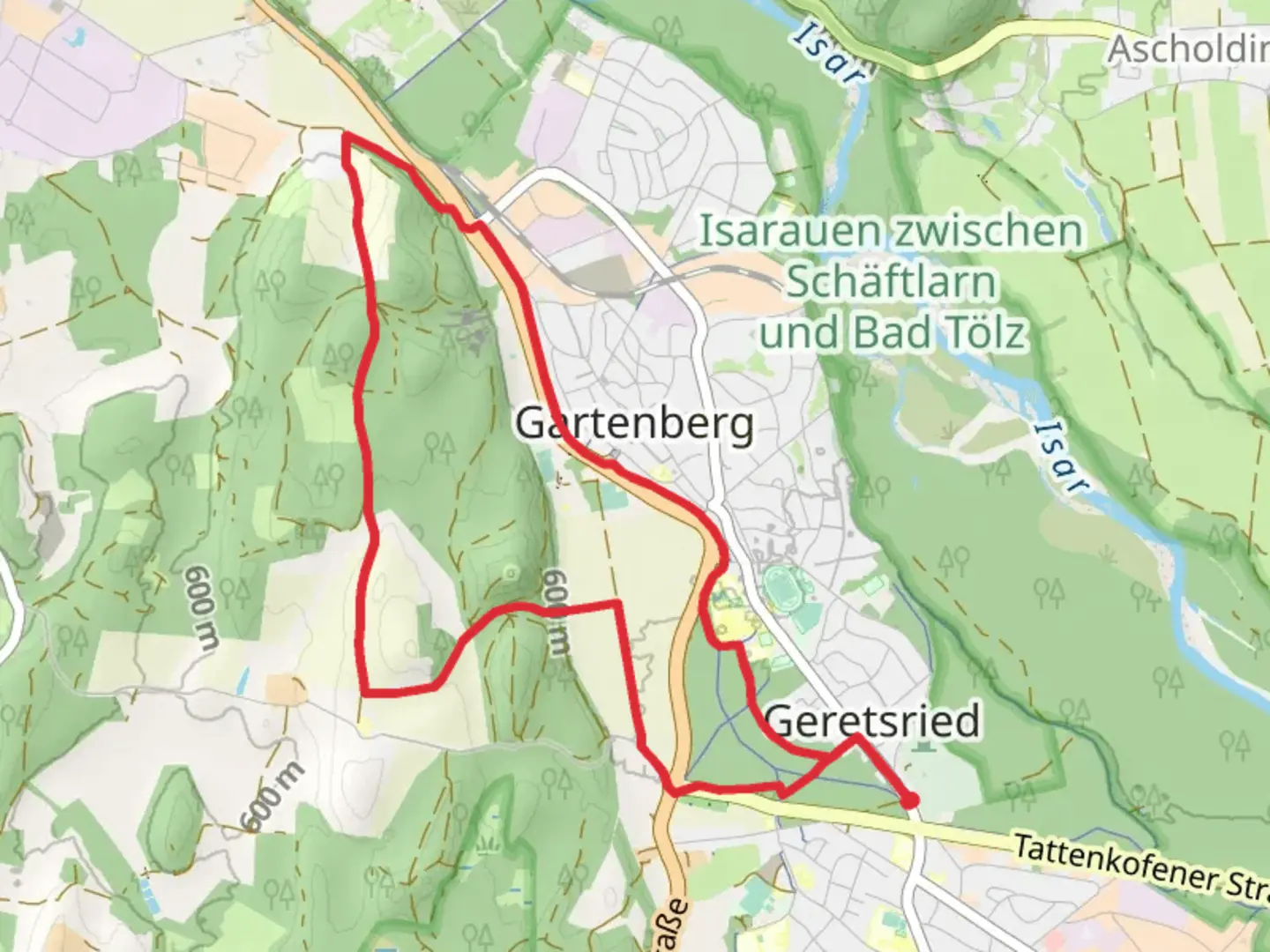 An image depicting the trail Geretsried Loop and its surrounding area.