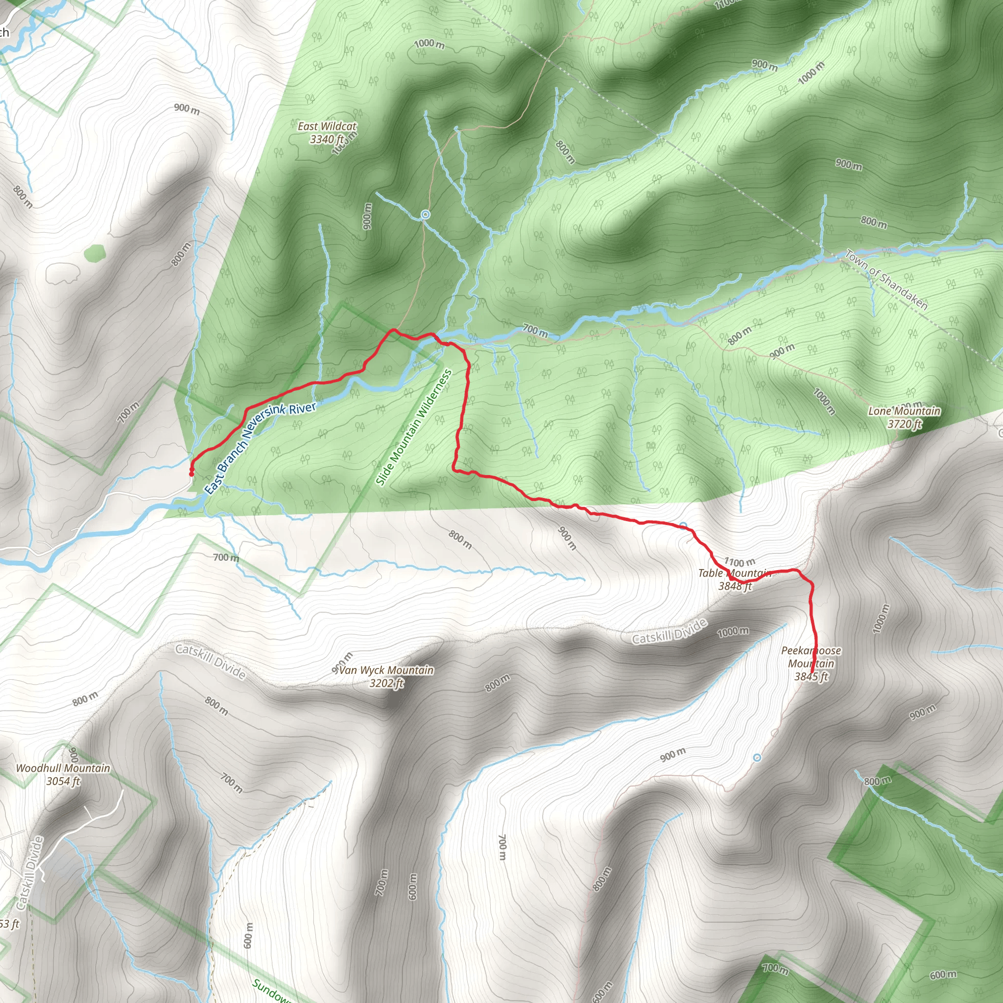 Peekamoose Mountain and Table Mountain via Phoenicia - East Branch Trail mobile static map
