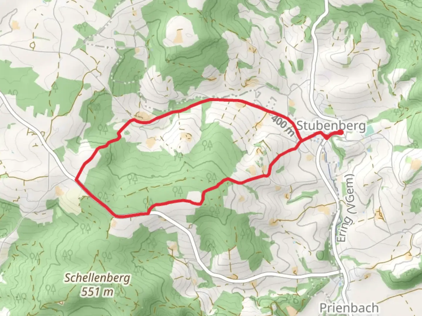 An image depicting the trail Stubenberg and Kollberg Loop and its surrounding area.