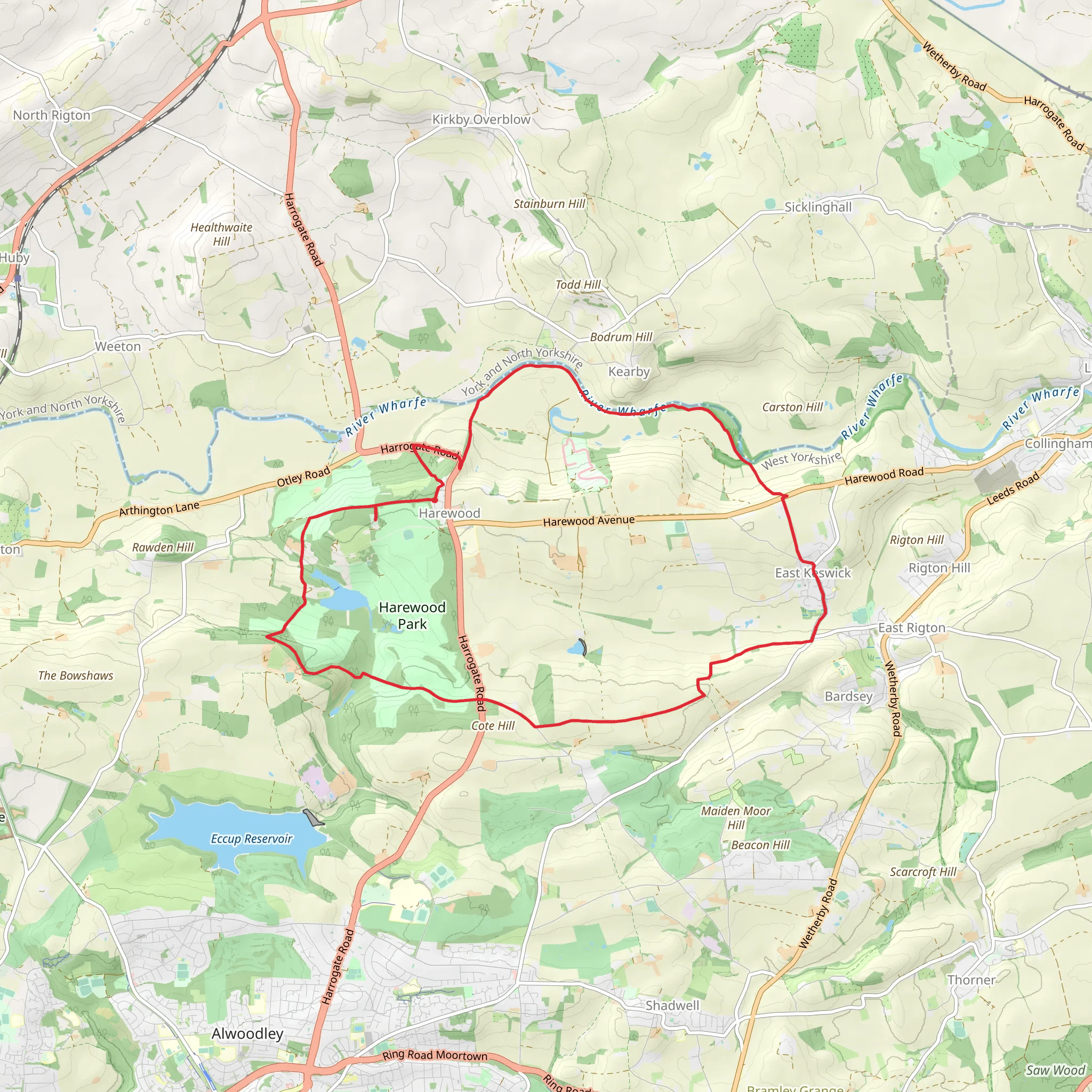 Harewood Park - Leeds Country Way - East Keswick and River Wharfe mobile static map