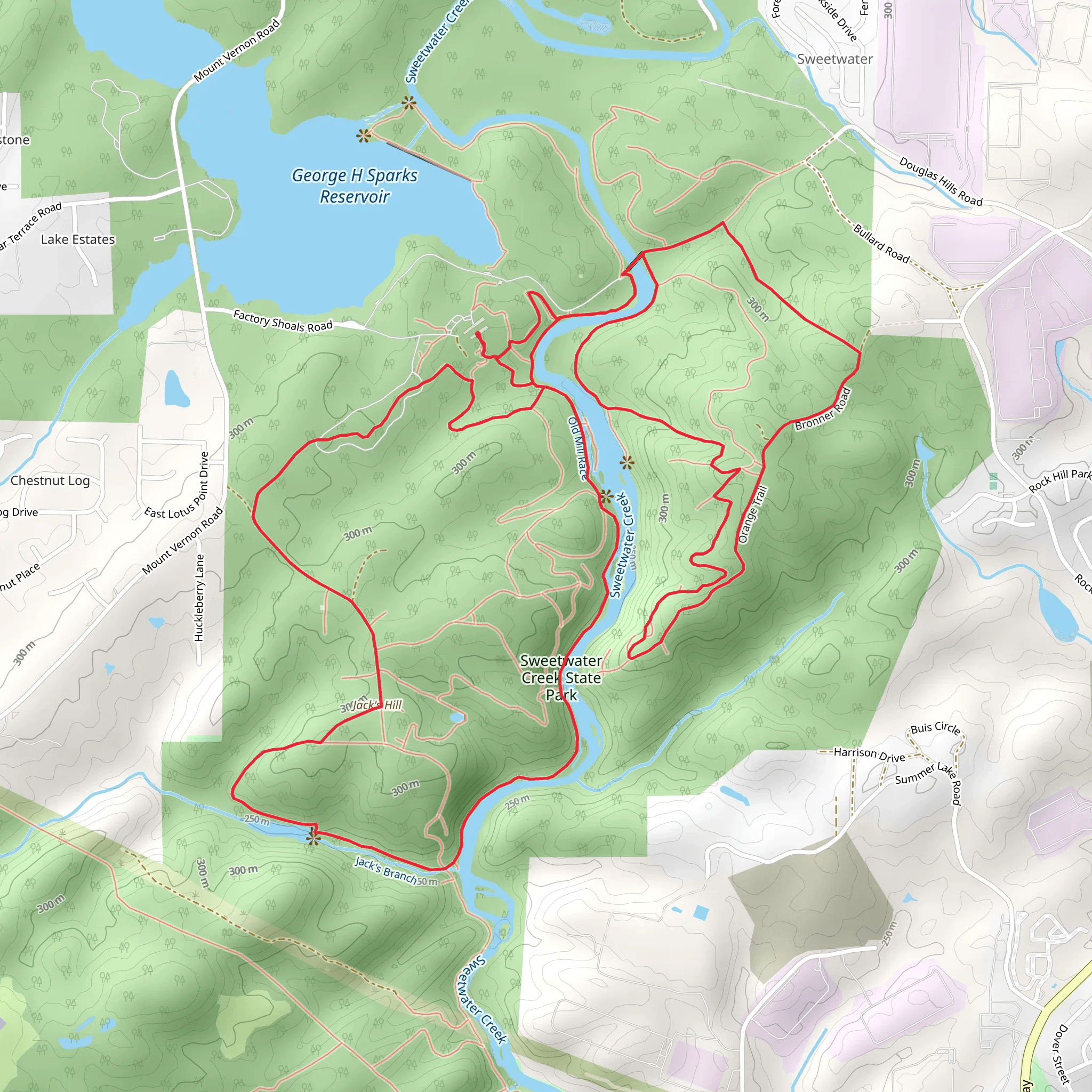 Red, Jacks Hill and Yellow Loop Trail mobile static map