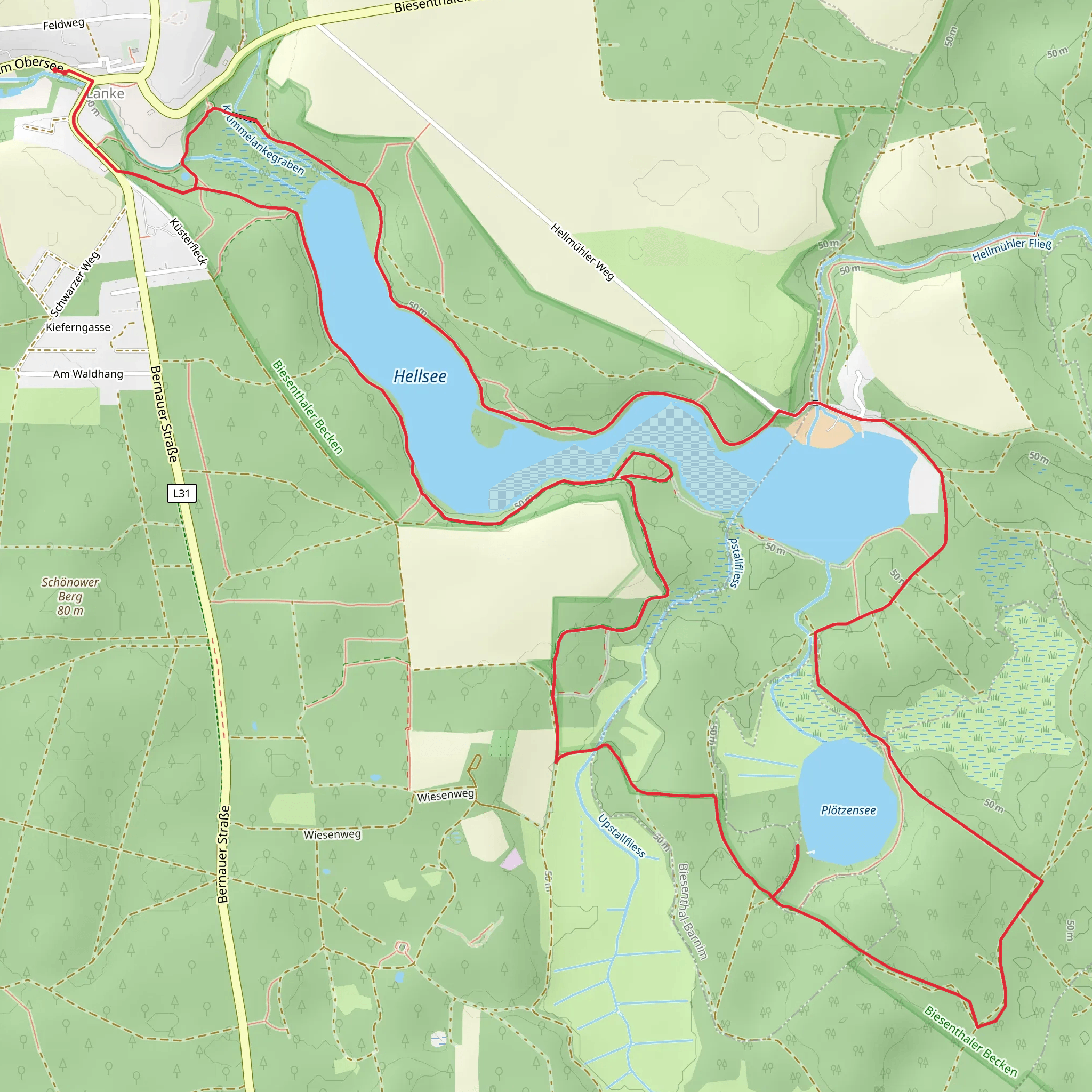 Hellsee and Plotzensee Loop mobile static map