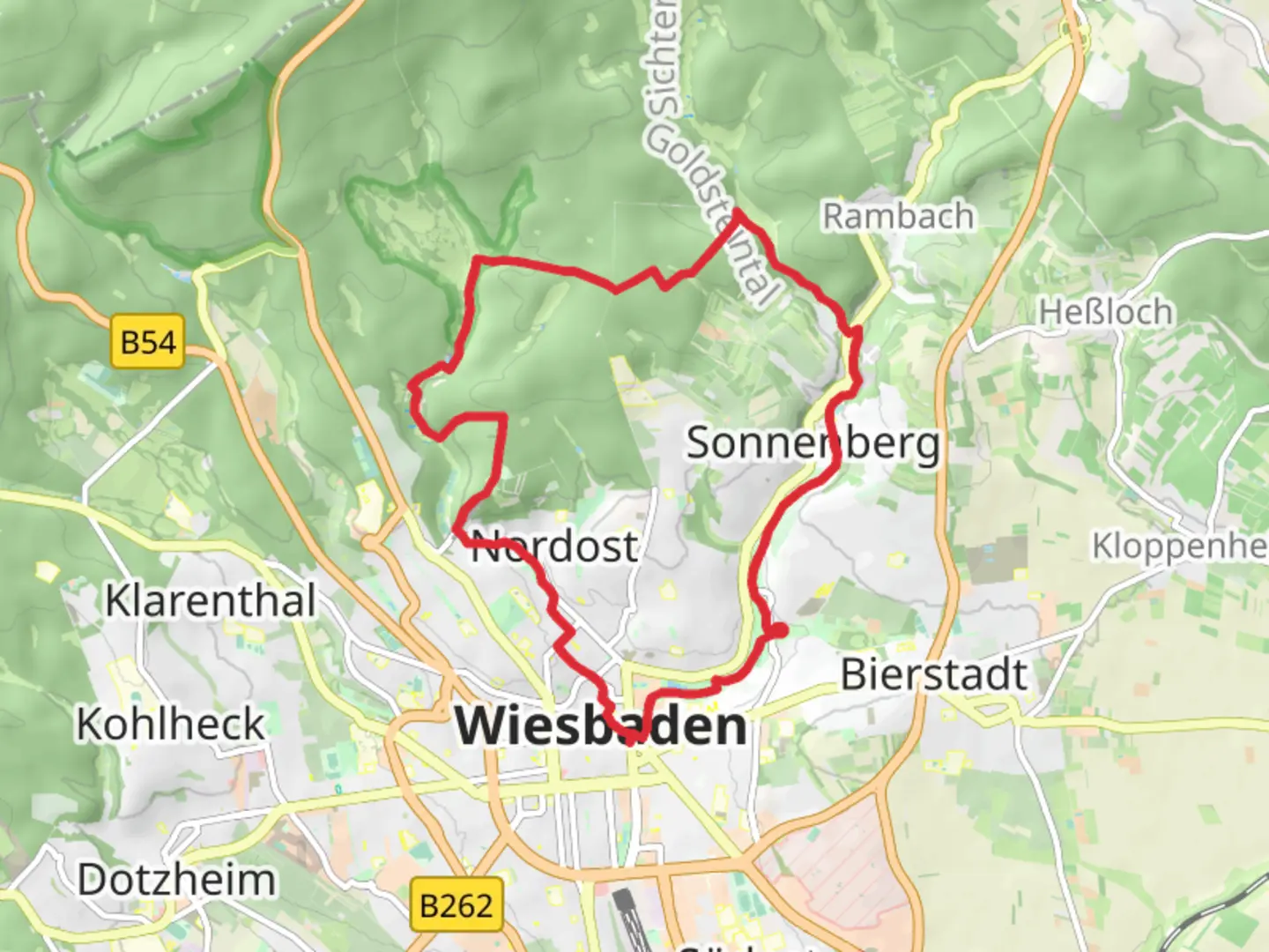 An image depicting the trail Wiesbaden North Loop via Leichtweibhohle and its surrounding area.