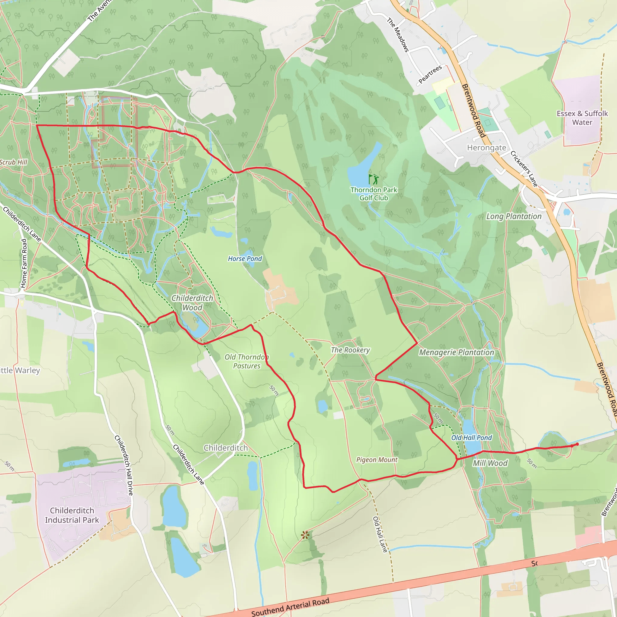 Octagon Plantation, Mill Wood and Thorndon Country Park North mobile static map