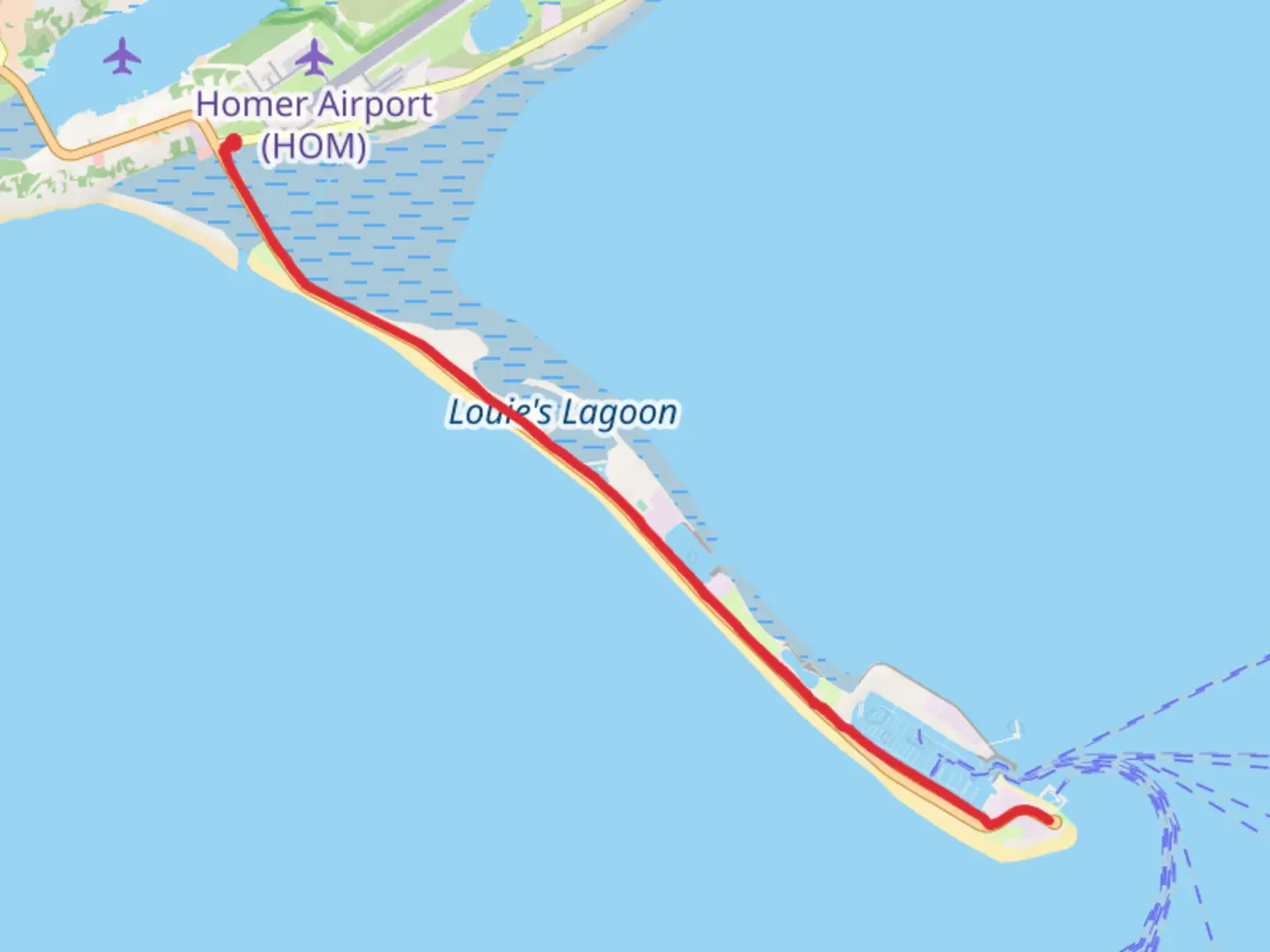 An image depicting the trail Homer Spit Trail and its surrounding area.