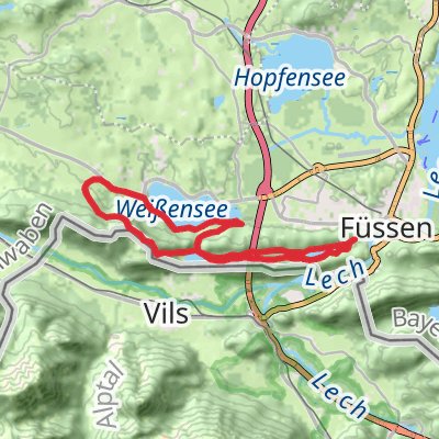Bad Faulenbach, Alatsee, Weibensee and Burkenbichlberg Loop mobile static map