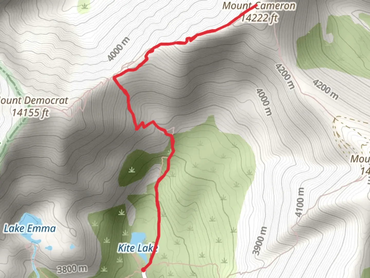 An image depicting the trail Mount Cameron from Kite Lake and its surrounding area.