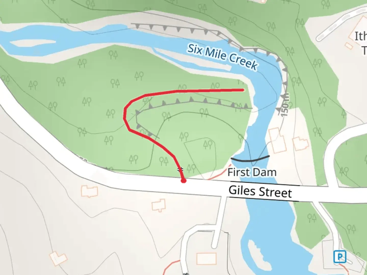 An image depicting the trail Six Mile Creek from Giles Street and its surrounding area.