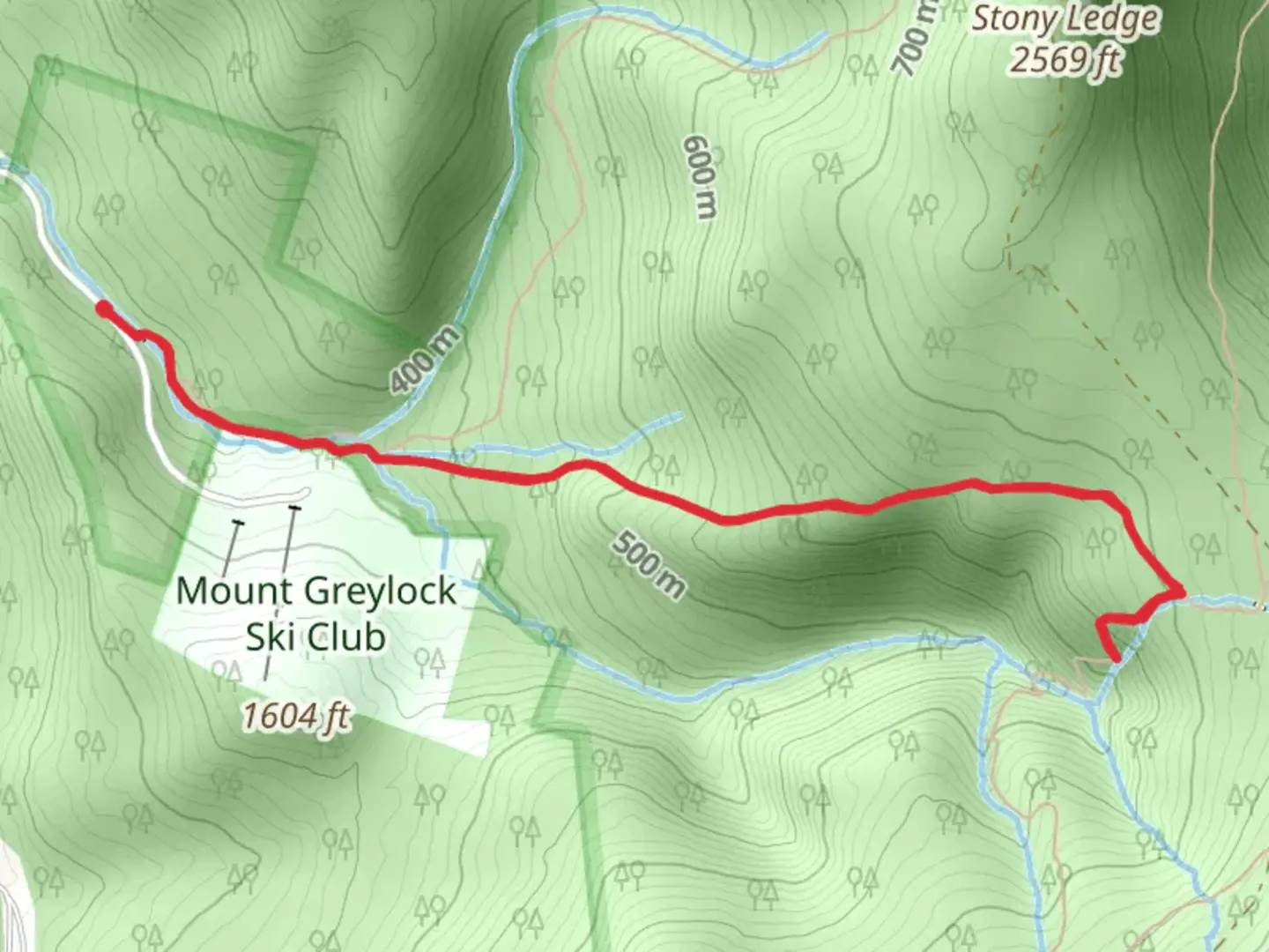 An image depicting the trail Deer Hill Trail from Roaring Brook Road and its surrounding area.