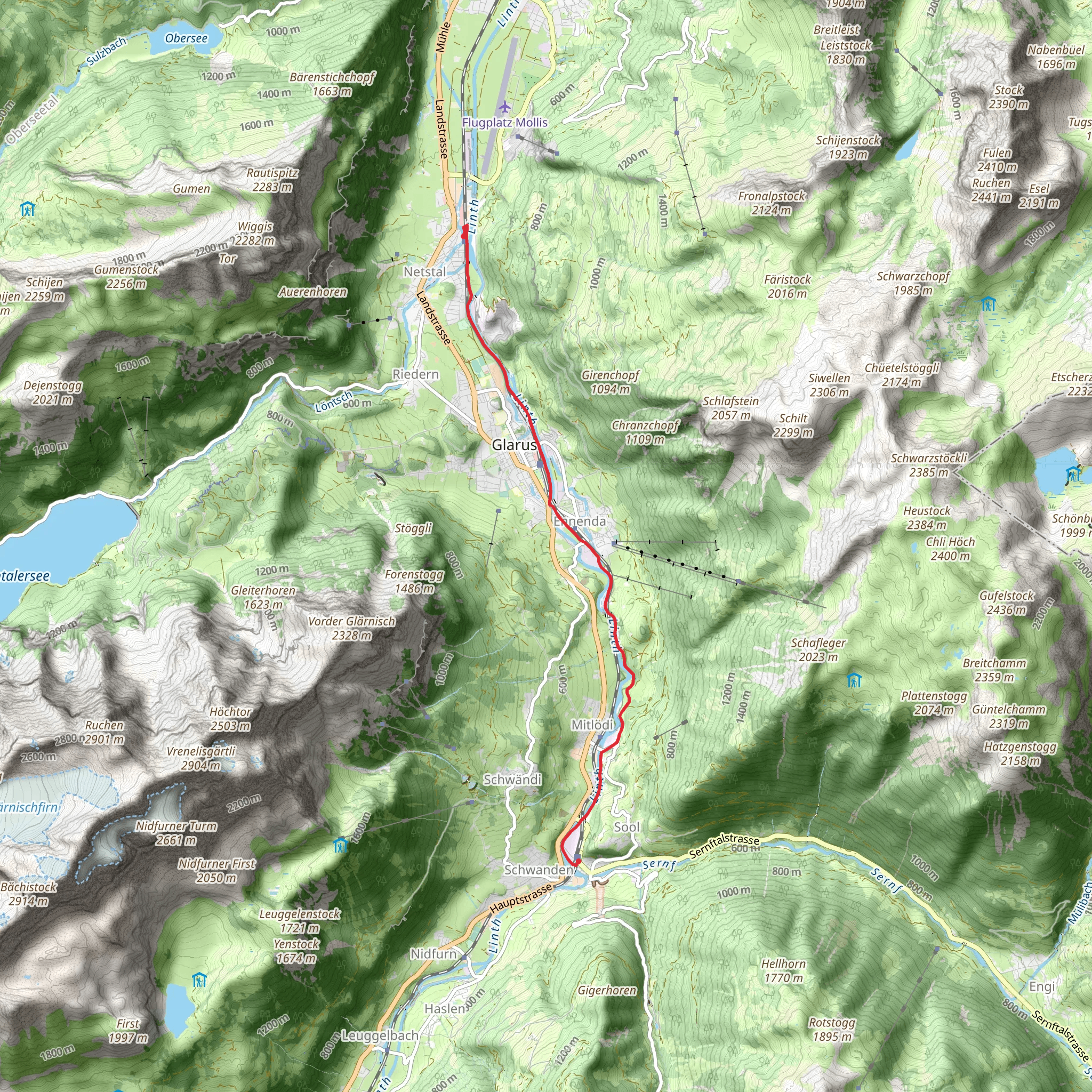 Schwanden - Linth Riverside Trail mobile static map