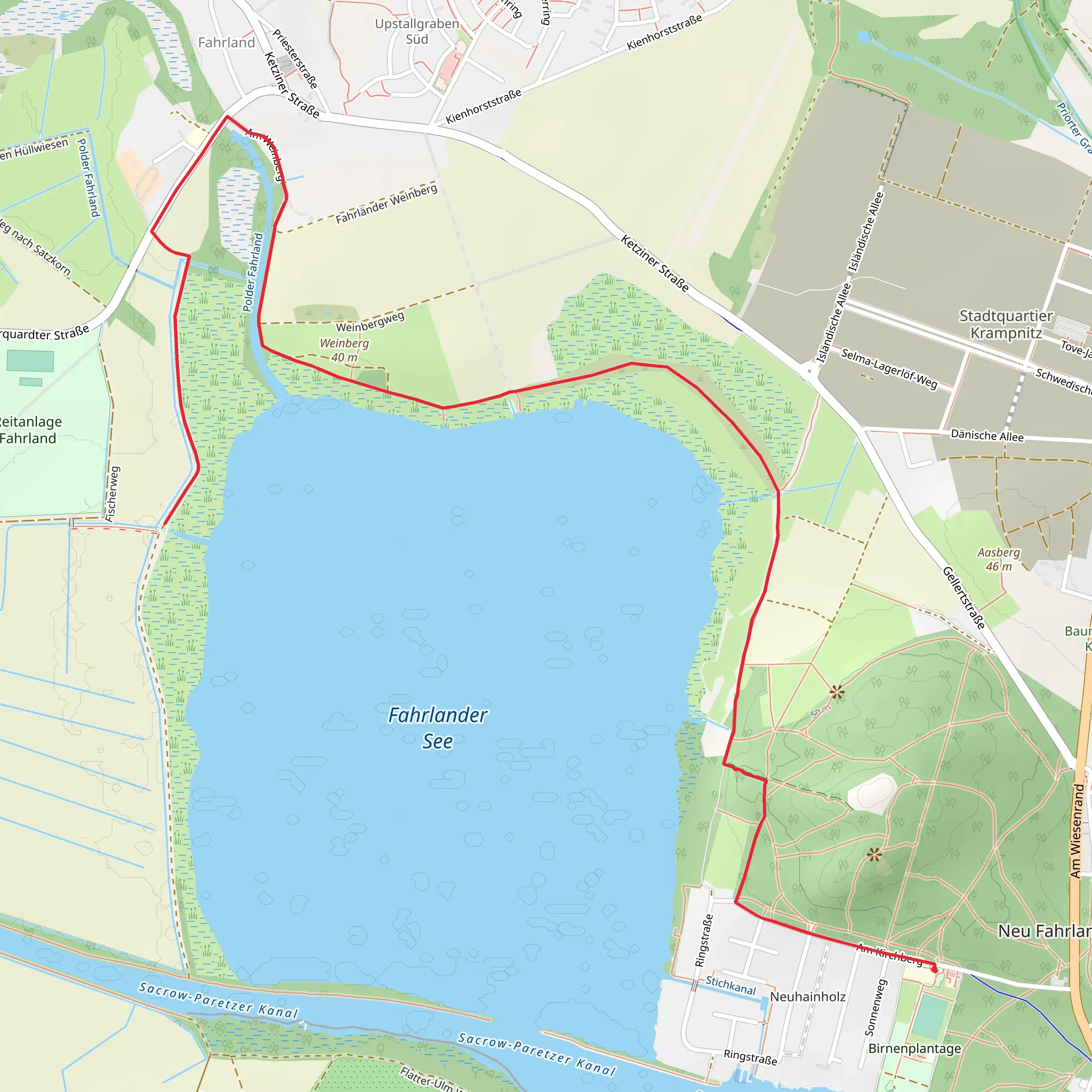 Fahrlander See via Weg am Fahrlaender See and Lichtungsweg mobile static map