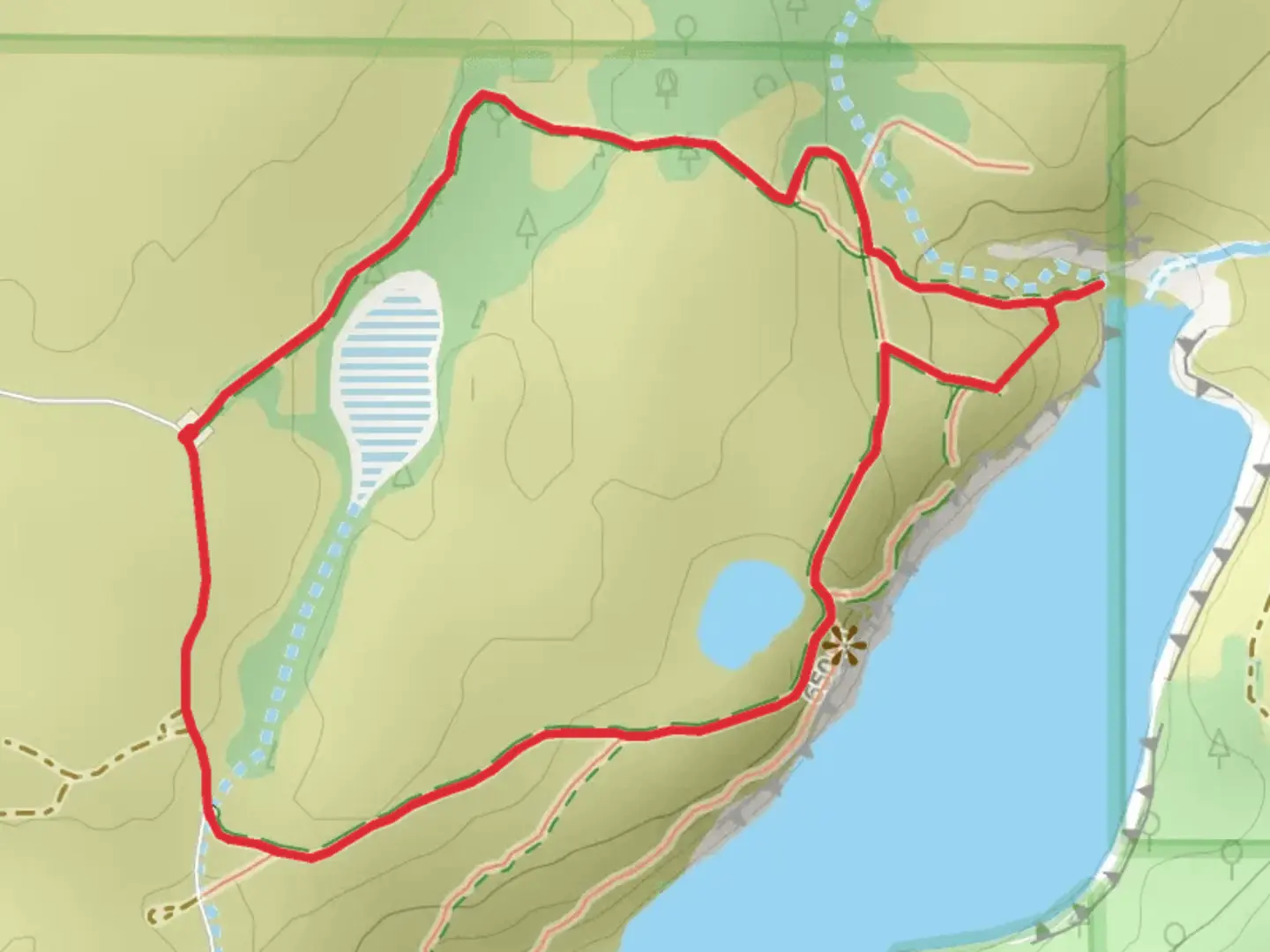 An image depicting the trail Hog Canyon Lake and Recreation Site Loop and its surrounding area.