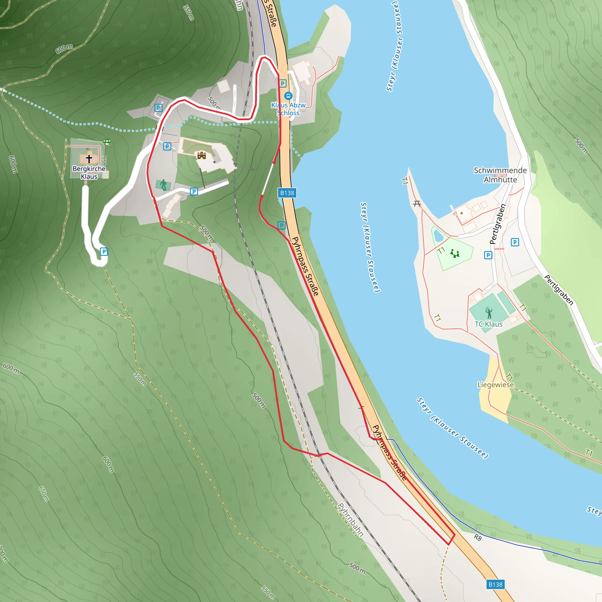 Castle Klaus – Parish Curch – Hofwiese mobile static map