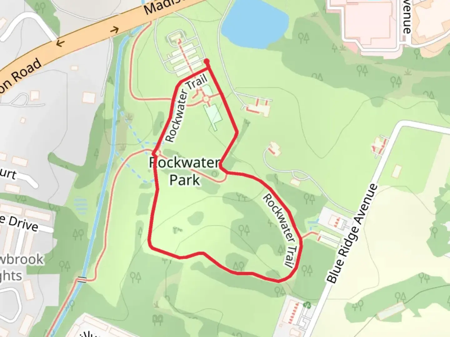 An image depicting the trail Rockwater Park Loop and its surrounding area.